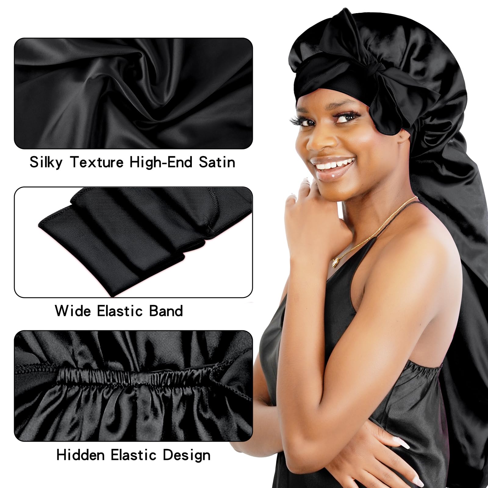 BONNET QUEEN Silk Bonnet for Sleeping Satin Bonnet Black Bonnet Braid Bonnet Jumbo Bonnet Hair Bonnet Tie Bonnet for Braids with