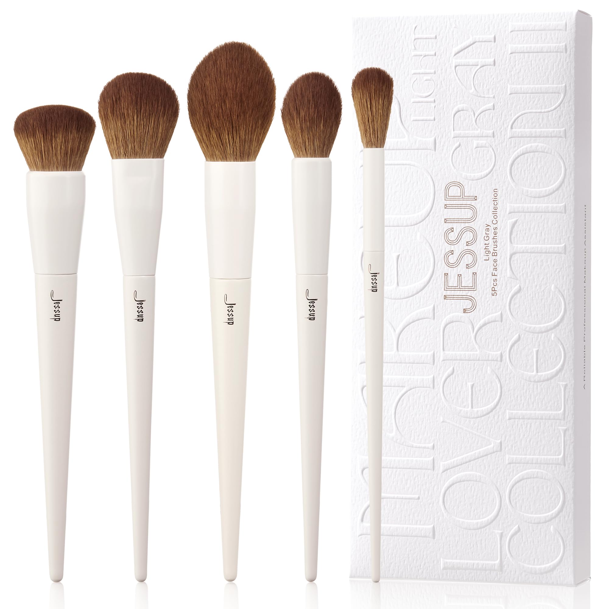 Jessup Makeup Brush Set 5Pcs Face Makeup Brushes Vegan Soft Foundation Brush Blush Brush Bronzer Contour Brush Highlighter Brush