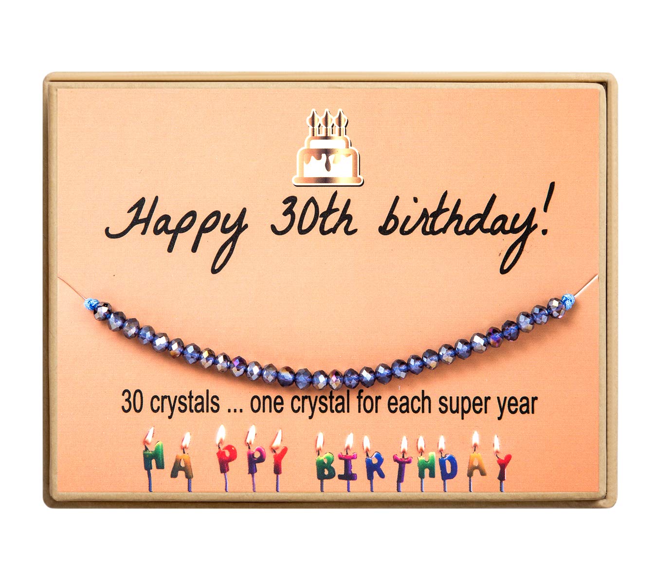 KGBNCIE 30th Birthday Gifts for Women Vibrant Thirty Crystal Beads Bracelet on Adjustable 30 Birthday Gift for Her With Message 