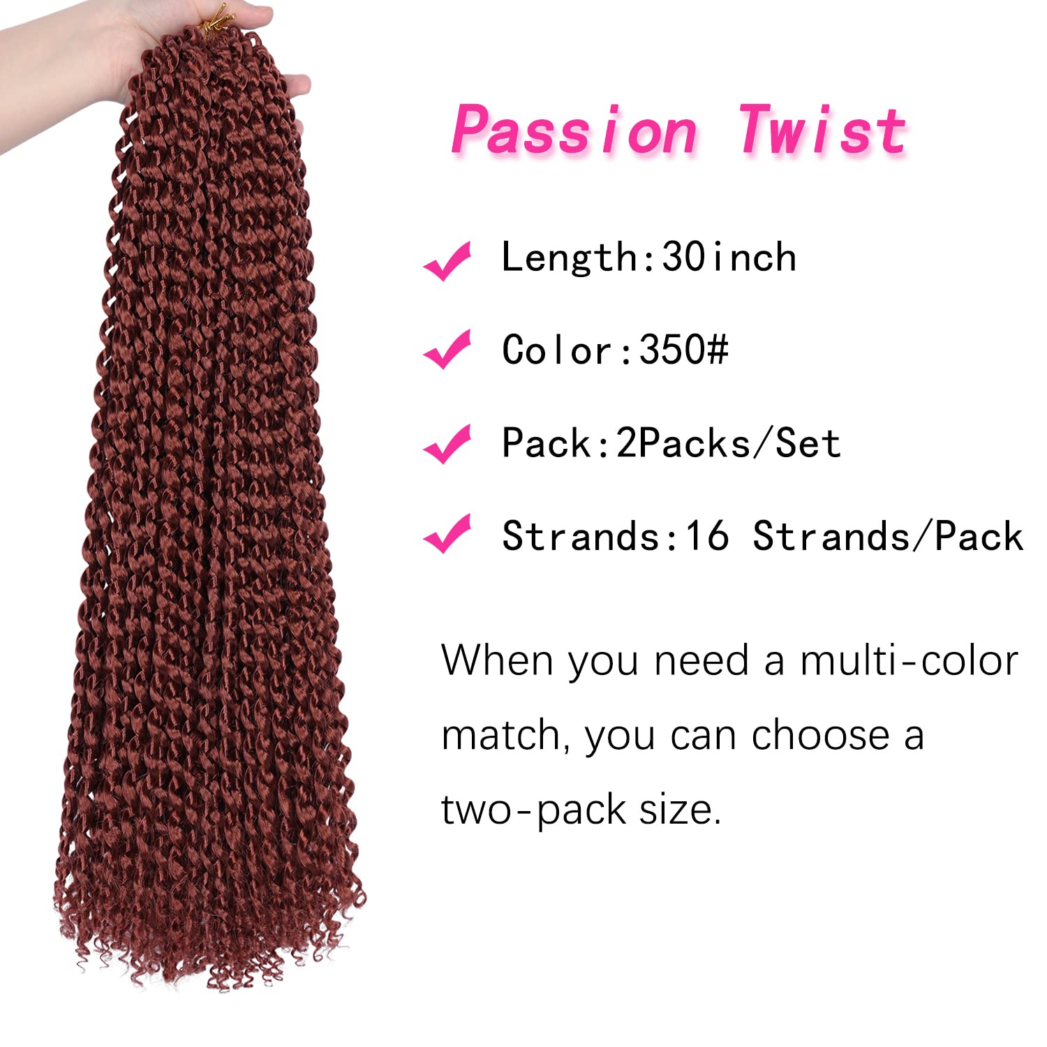 Copper Red Passion Twist Hair, 350# Water Wave Crochet Hair 30 Inch Passion Twist Crochet Hair Long Bohemian Synthetic Passion T