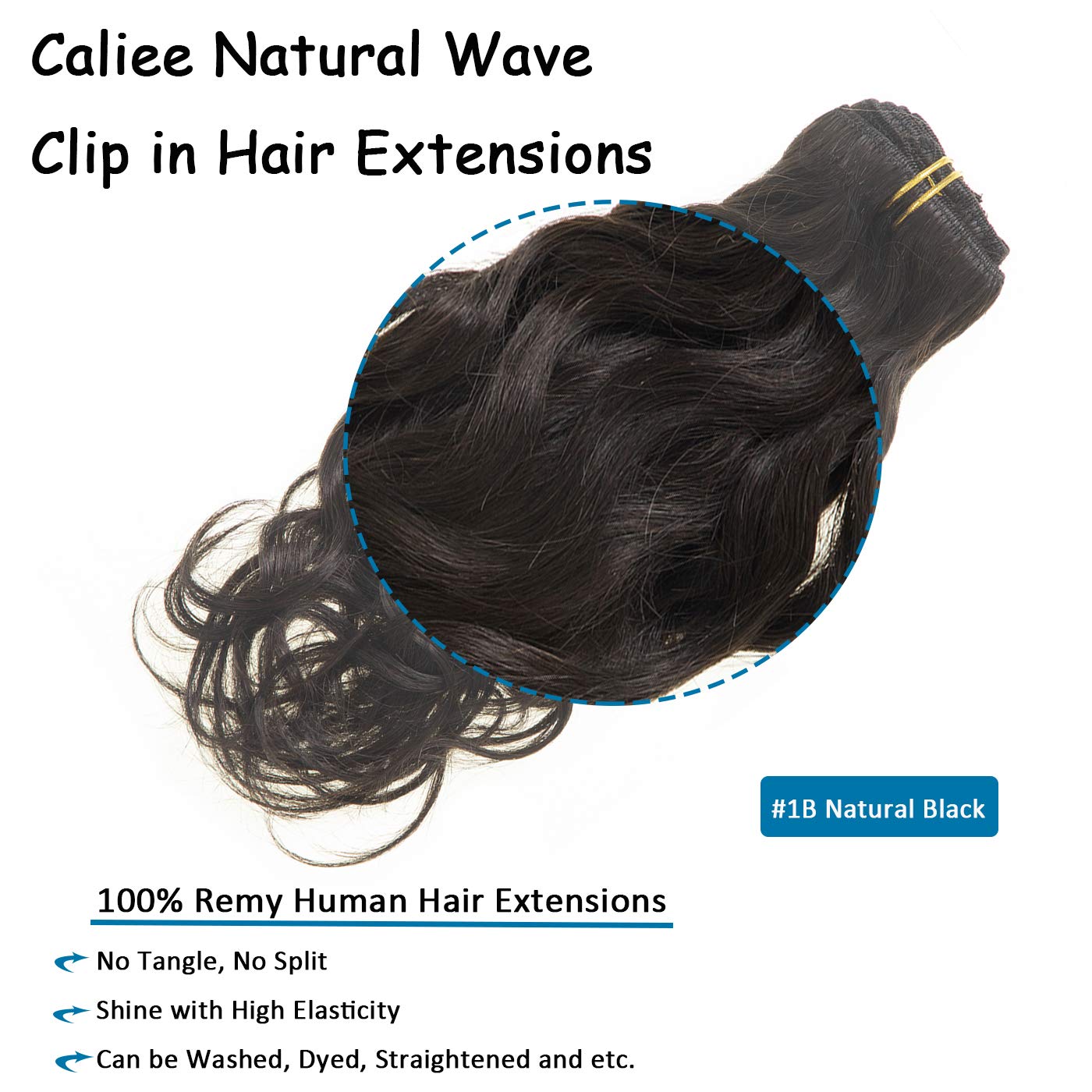 Caliee Natural Curly Wave Clip In Hair Extensions 18Inch Human Hair Thick End Wavy Curly Natural Black Color Double Weft 120Gram