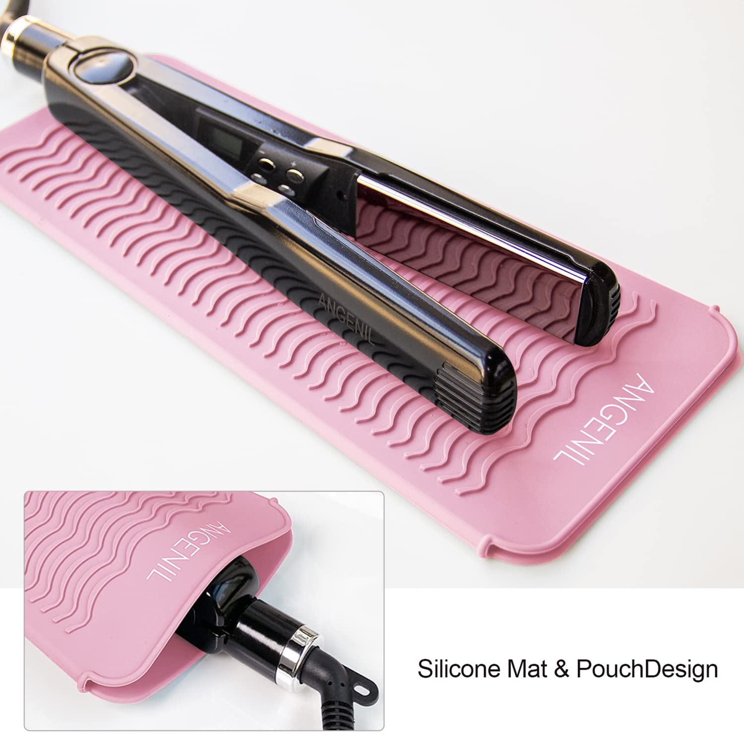 ANGENIL Heat Resistant Silicone Flat Iron Mat Pouch, For Travel Dual Voltage Curling Iron Wand, Hair Straightener, Automatic Wir