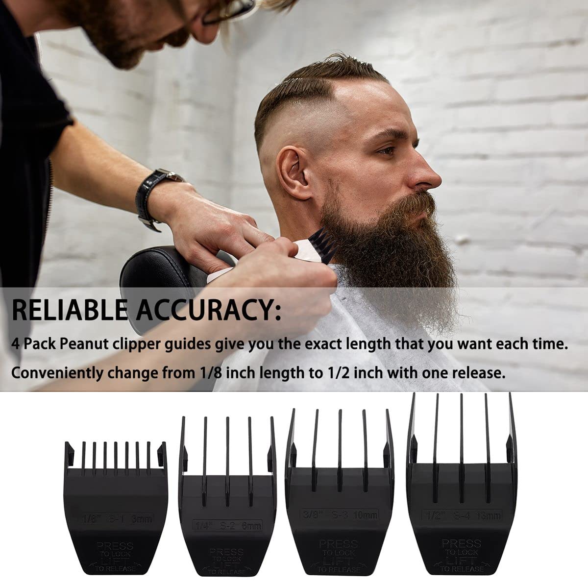colorski Professional Peanut Clipper Guards, Q3 Model, Black, 4PCS, Fits Wahl Peanut, Polycarbonate, 1/8 to 1/2 Inch