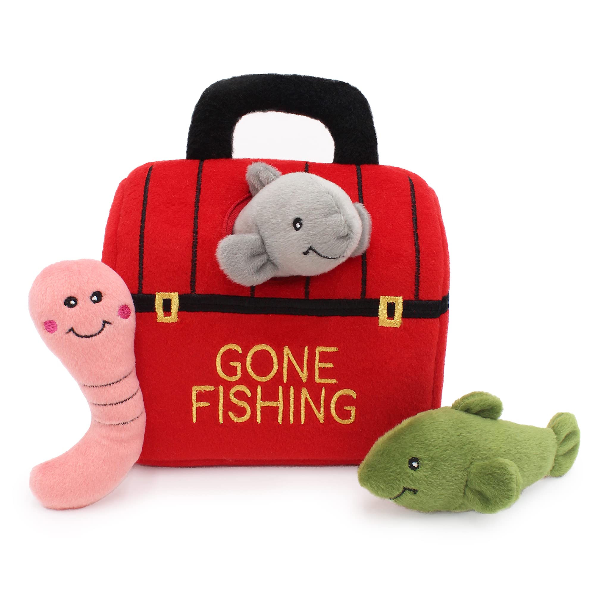 ZippyPaws Burrow, Fishing Tackle Box - Interactive Dog Toys for Boredom - Hide and Seek Dog Toys, colorful Squeaky Dog Toys for