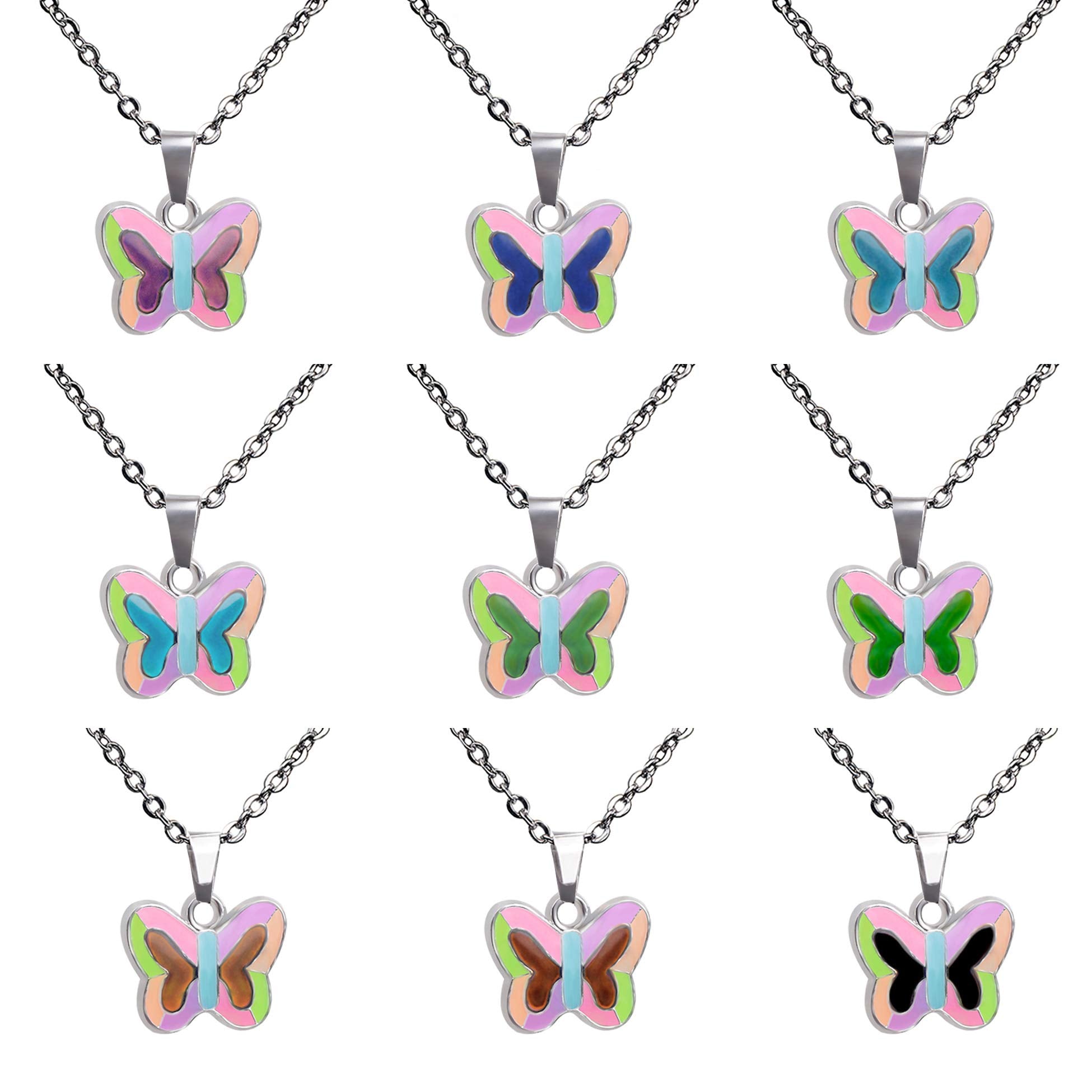FM FM42 Temperature Sensing Color Changing Butterfly Pendant Necklace with Glow in the Dark Frame ZN1315