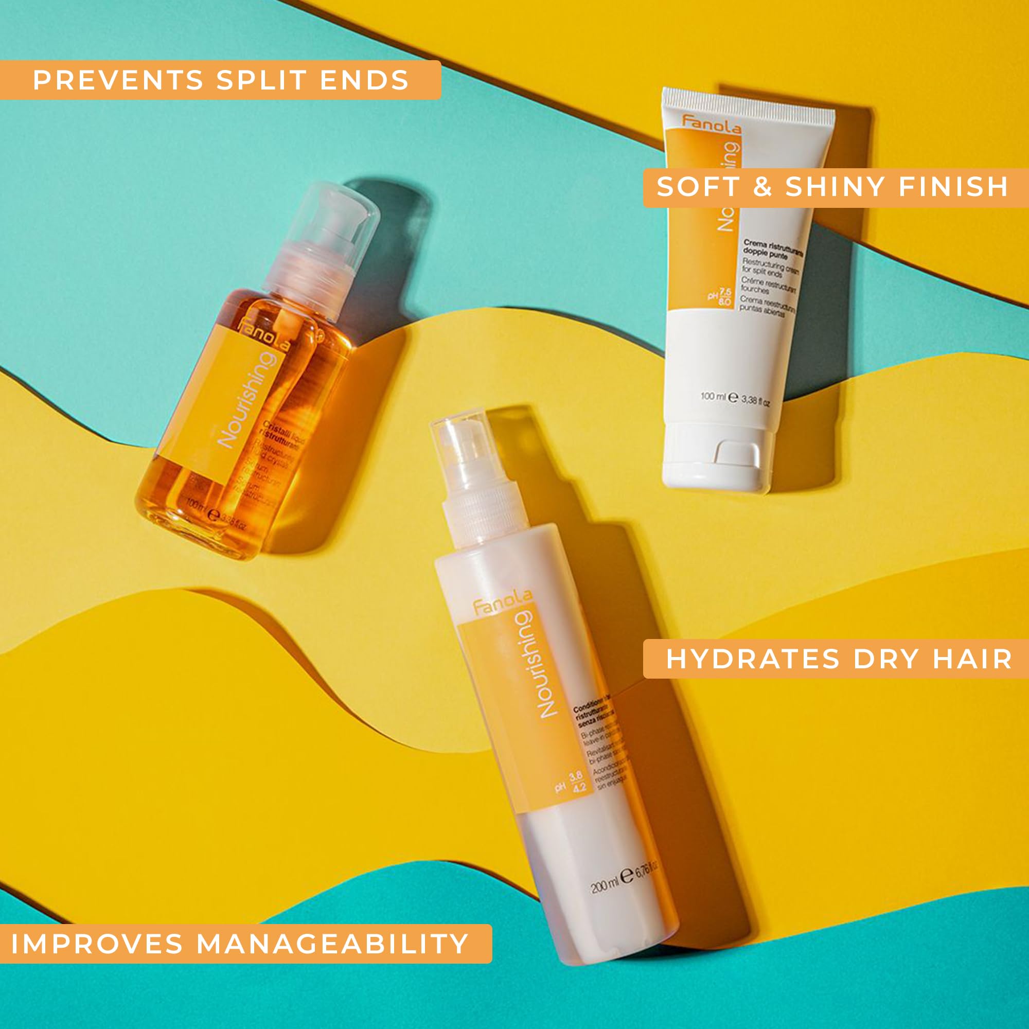 Fanola Nourishing Restructuring Fluid Crystals Hair Serum Detangles, Adds Shine, And Prevents Split Ends For Curly, Frizzy And P
