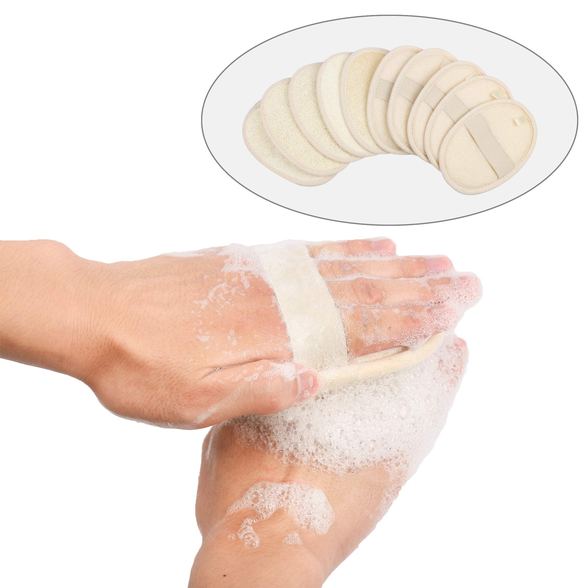 10 Packs Exfoliating Loofah Sponge Pads,Large 4x5.7-100% Natural Luffa and Terry Cloth Materials,Loofa Sponge Scrubber Body Glov