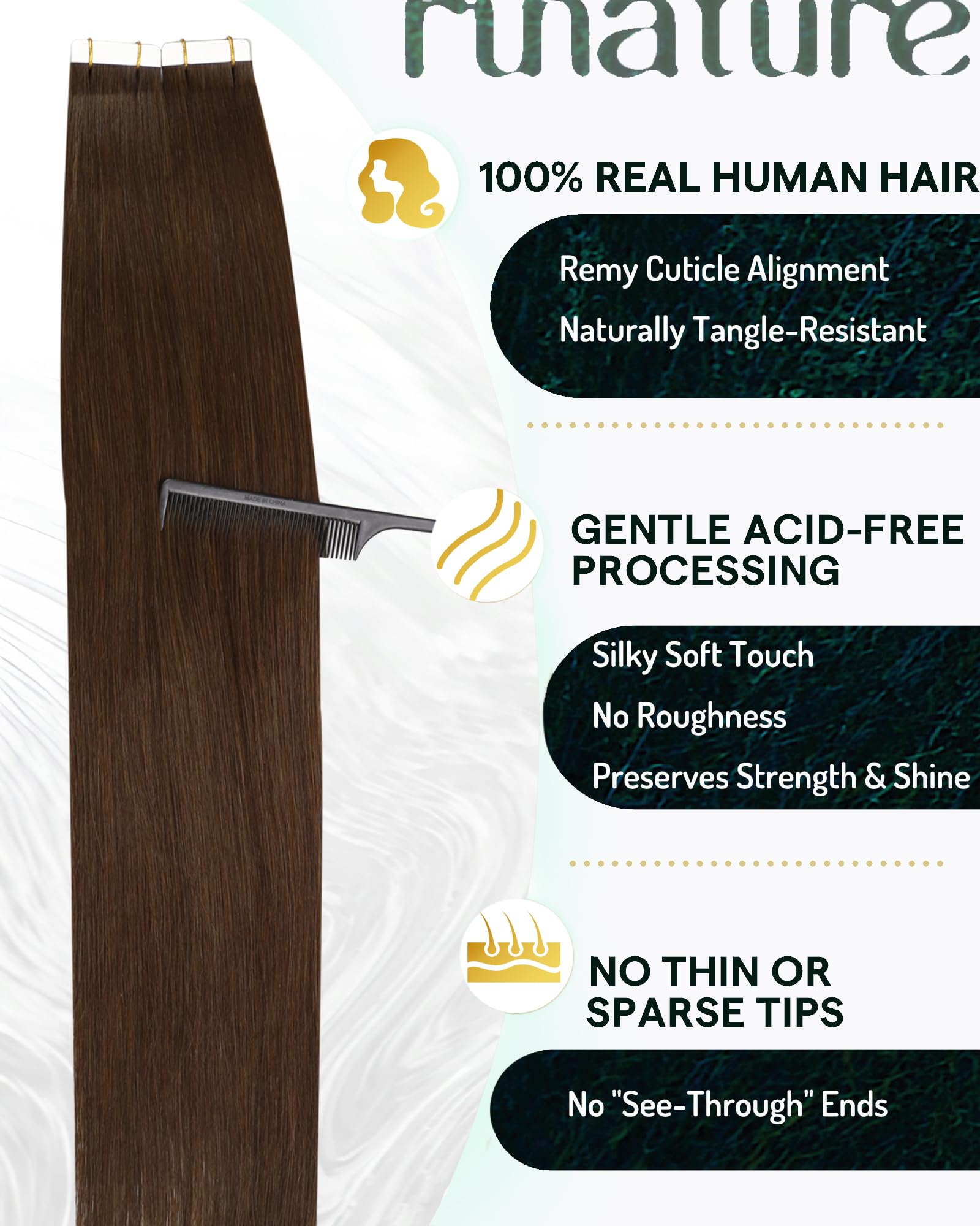 RUNATURE Brown Human Hair Tape in Extensions 14 Inch Brazilian Straight Tape in Remy Hair Extensions Skin Weft Glue in Extension