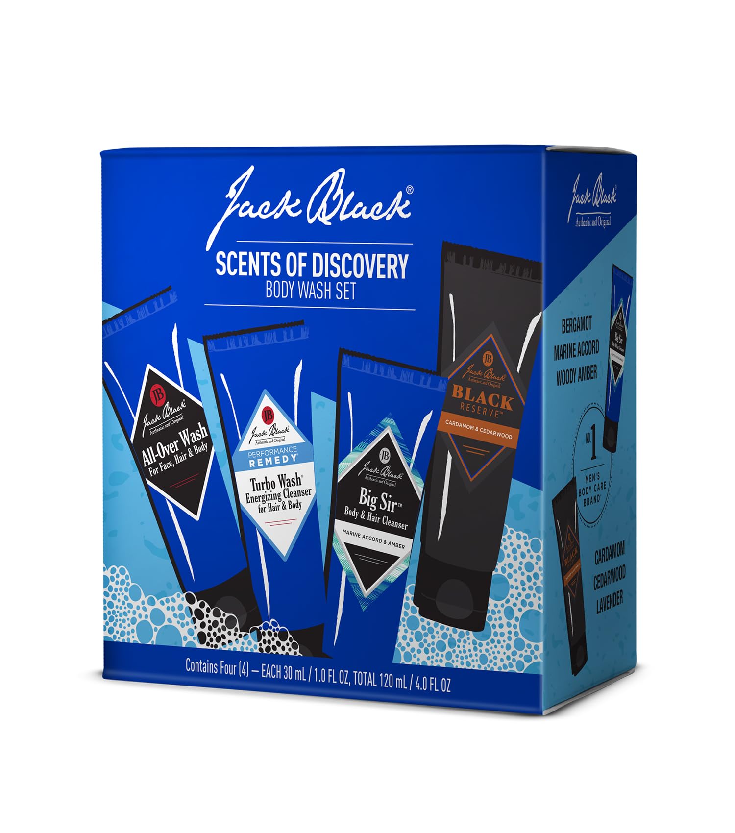 Jack Black Body & Hair Cleanser Collection Set for Men - Mens Body Wash Travel Size Variety Kit (4-Pack)