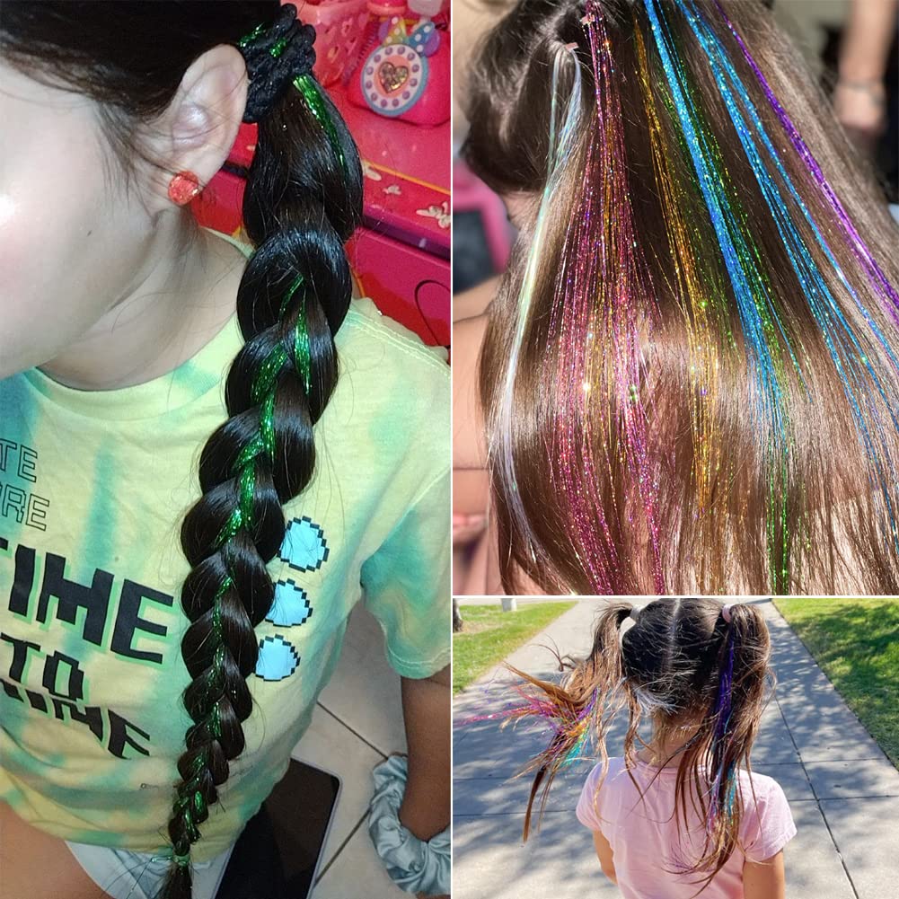 Missuhui Hair Tinsel Kit With Tools 47Inch 1200 Strands Fairy Hair Tinsel Heat Resistant Glitter Tinsel Hair Extensions Sparklin