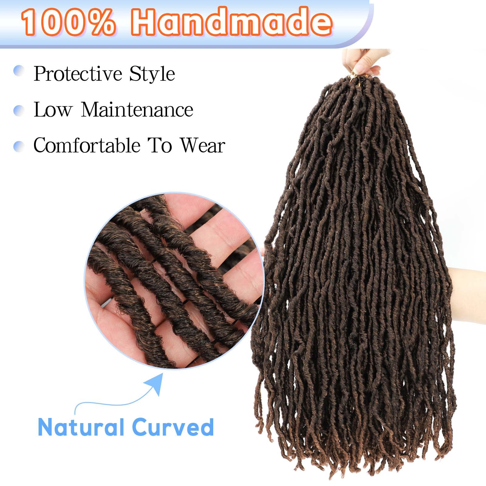 22 Inch Faux Locs Crochet Hair Ombre Brown Soft Locs 7 Packs Pre Looped Locs Crochet Hair For Black Women(22Inch, 7 Packs, T30)