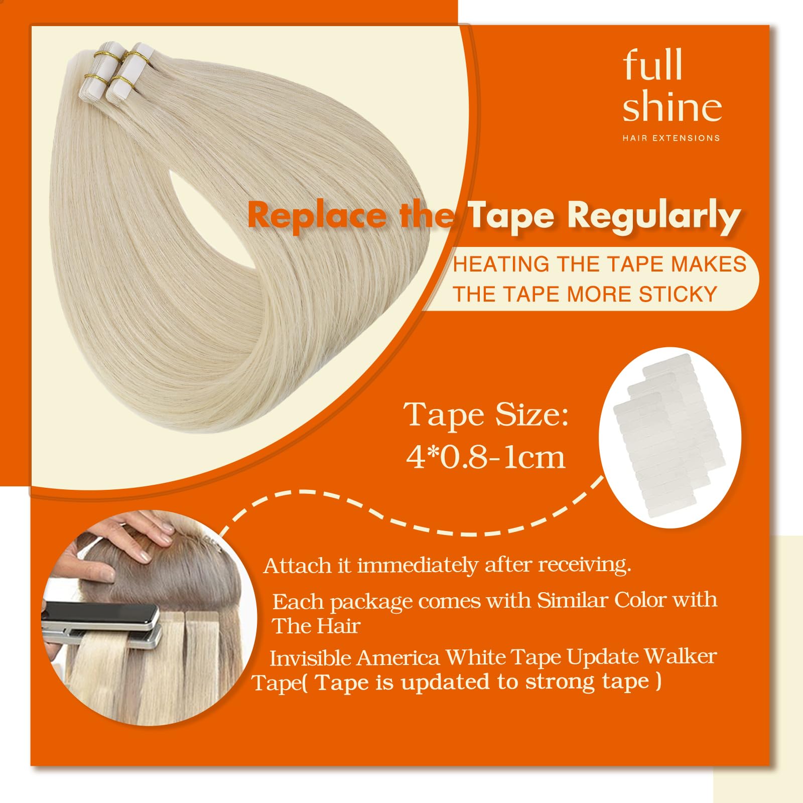 Full Shine Tape In Hair Extensions Real Human Hair 60 Platinum Blonde Tape In Hair Extensions Human Hair 16 Inch Invisible Tape