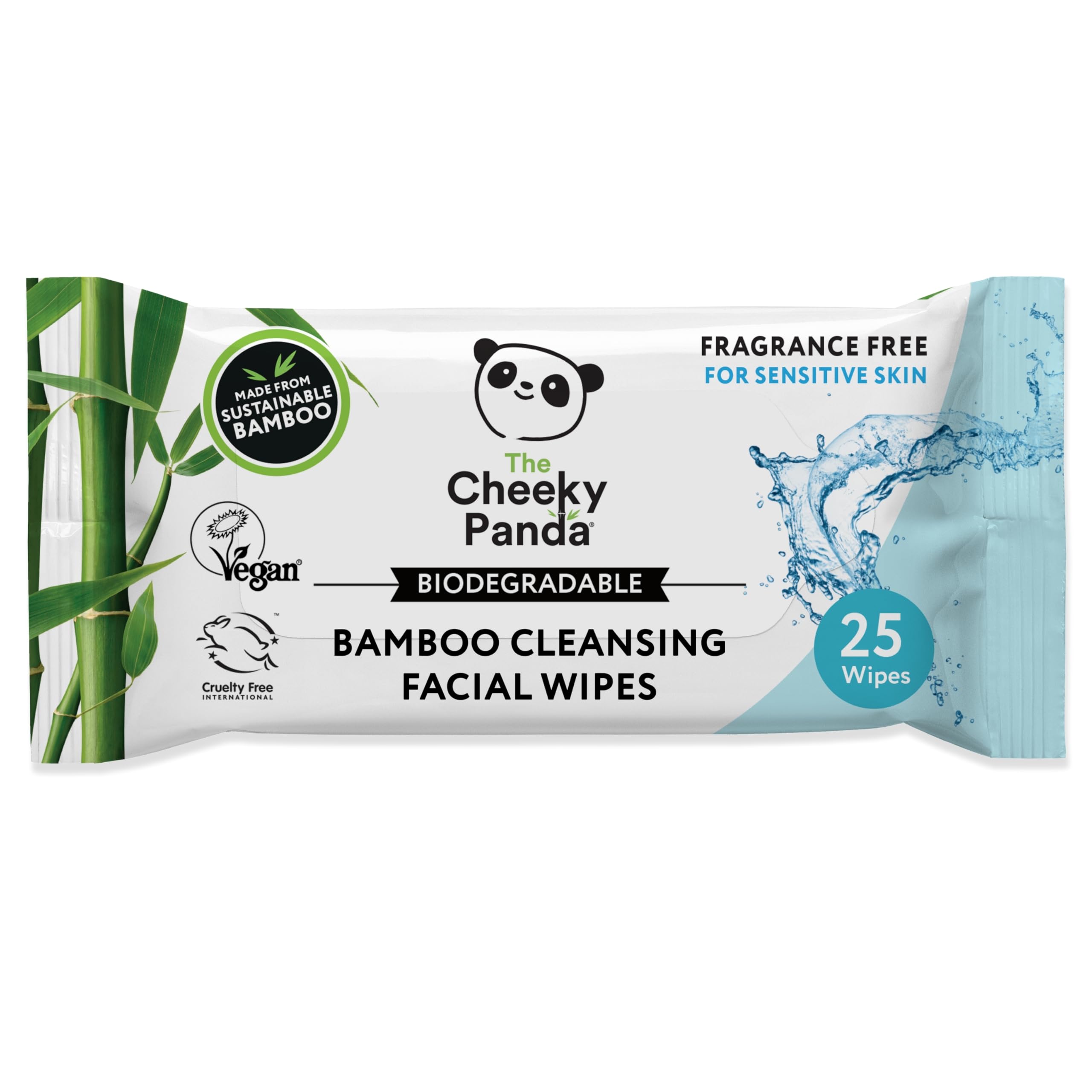 The Cheeky Panda Face Cleansing Wipes  Pack Of 25 Flushable Makeup Remover Wipes  Biodegradable Bamboo Tissue Facial Wipes