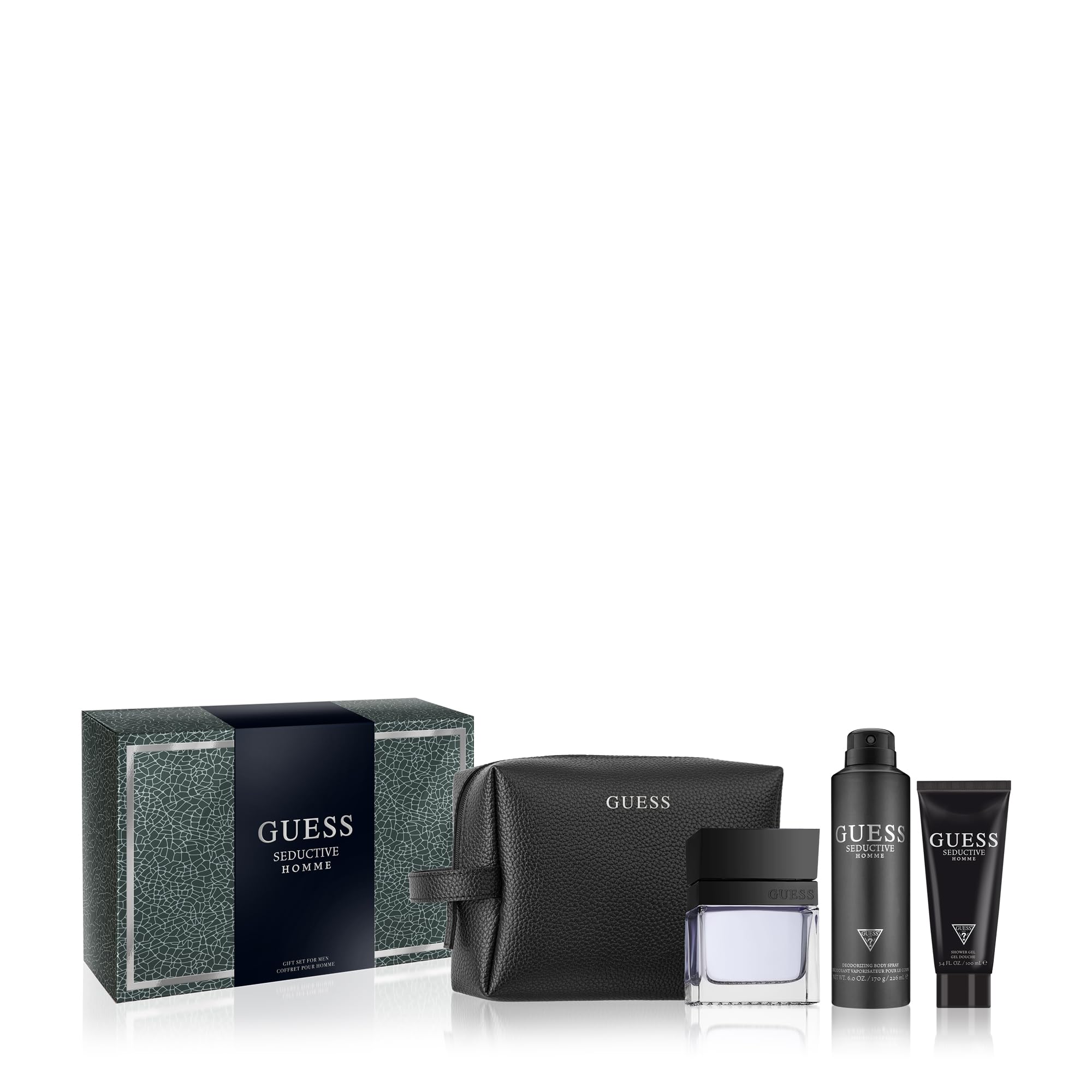 Guess Seductive Men / Homme Eau de Toilette 4 Piece Gift Set - Cologne Spray 3.4 Fl. Oz., Deodorizing Body Spray 6.0 Oz., Shower
