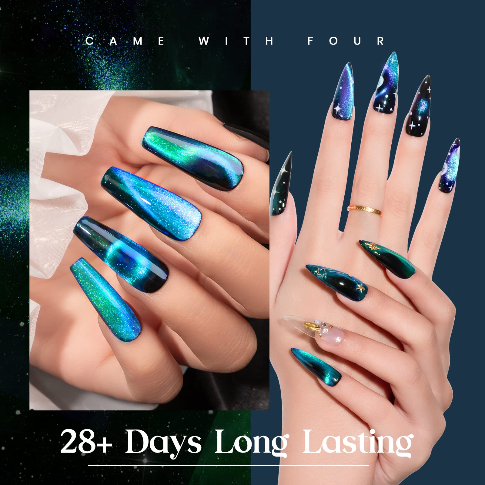 Mizhse 9D Cat Eye Gel Nail Polish 10Ml, Holographic Galaxy Cateye Magnetic Nail Polish Gel, Magic Chameleon Manicure Set(Cyan)