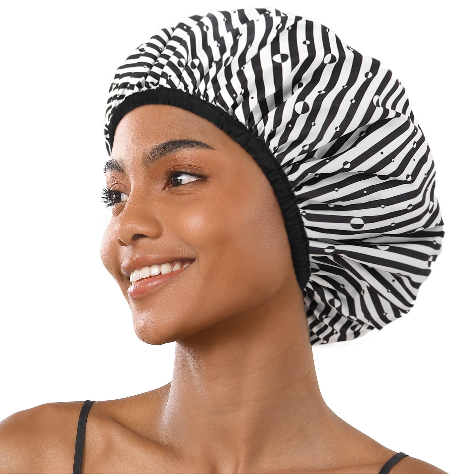 Yanibest Waterproof Shower Cap For Women, Reusable Double Layer Shower Cap, Non-Slip Shower Cap For Most Hair Types, One Size