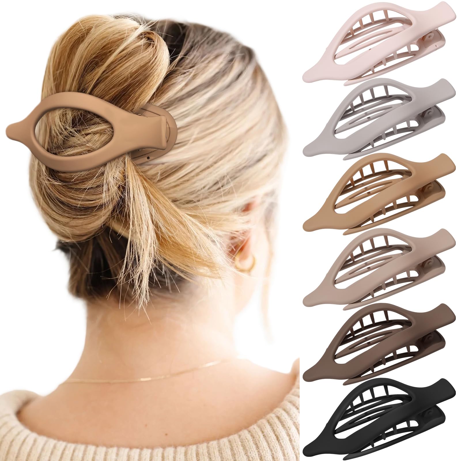 French Concord Hair Clips - 6Pcs Side Slide Volume Clips for Women Girls, Strong Hold No Slip Grip, Thick or Thin Hair (Matte Fi