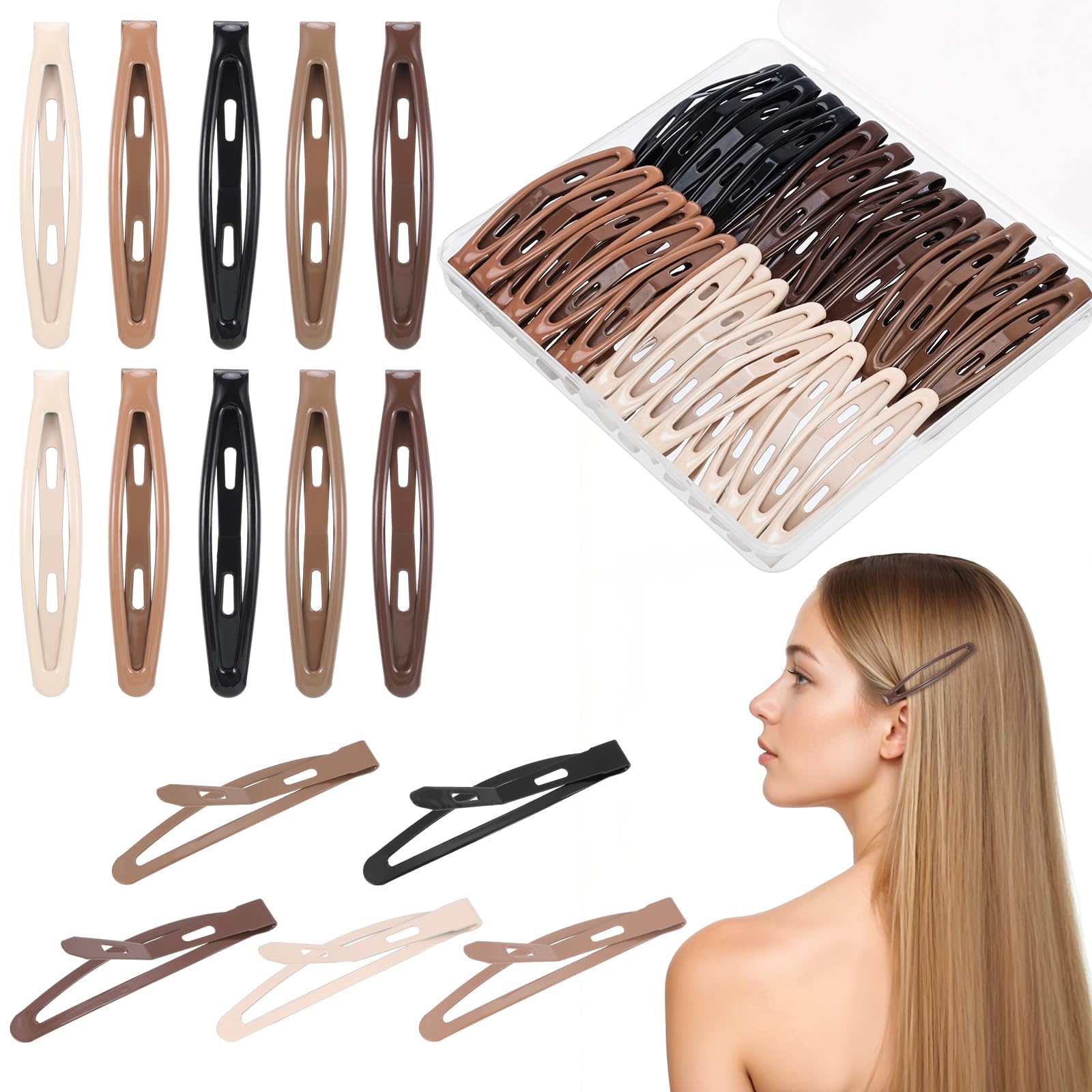 obeoby 40 Pcs 5 Colors Metal Snap Hair Clips, 2.36 Inch Hair Barrettes Hair Accessories for Women Girls