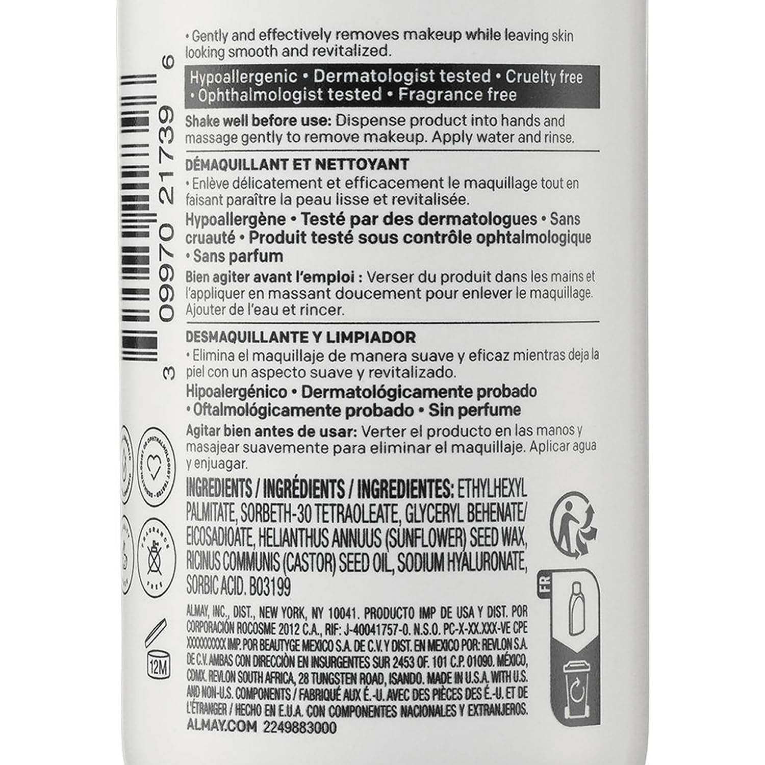 Almay Moisturizing Makeup Remover, Dermatologist Tested And Fragrance-Free, Hypoallergenic Cleanser, Removes Regular And Longwea