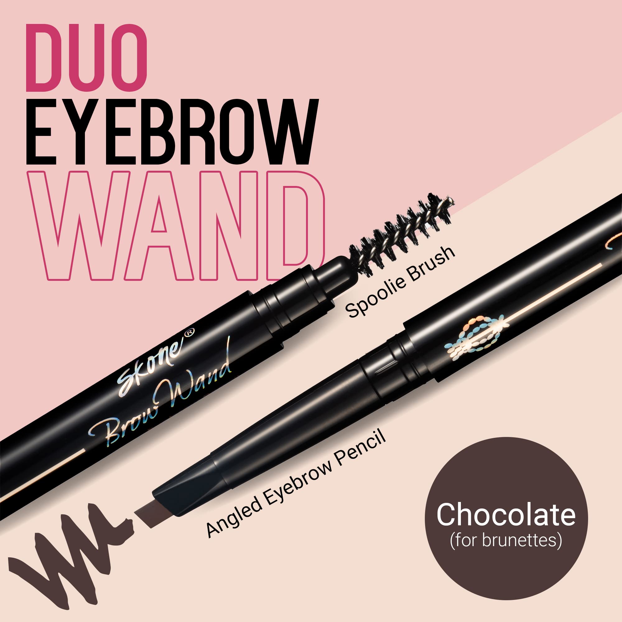 Skone Cosmetics The Original Brow Wand Eyebrow Pencil With Brush - Dual-Sided Retractable Waterproof Long-Lasting Brown Eye Brow
