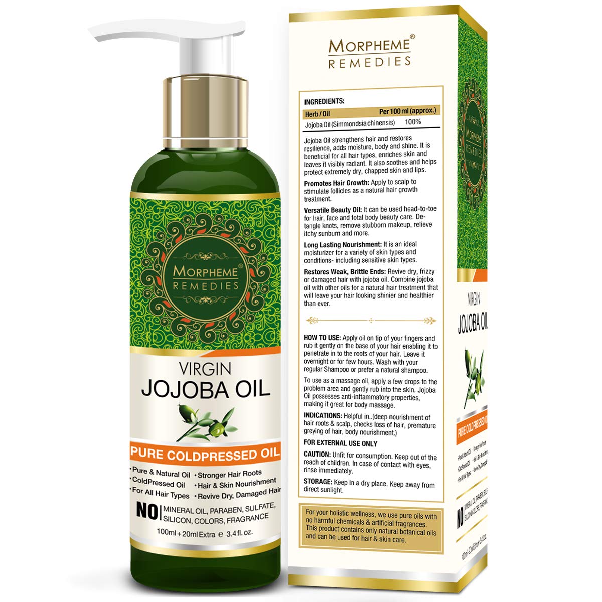 Morpheme Remedies Cold Pressed Virgin Jojoba Oil, 120ml