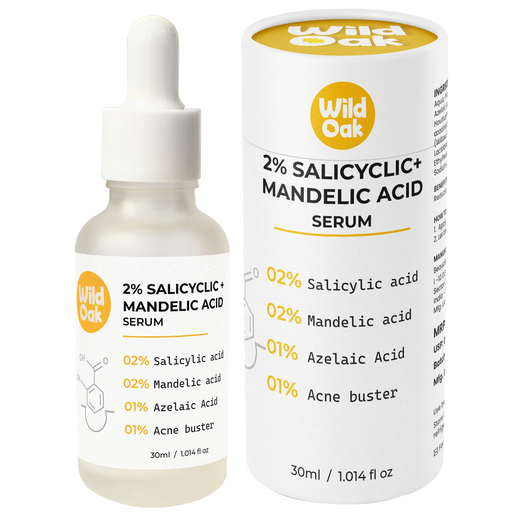 Wildoak 2% Salicylic Acid + Mandelic Acid Face Serum | Acne Killer, Blackheads & Excess Oil | Gentle & Great For Sensitive Skin 