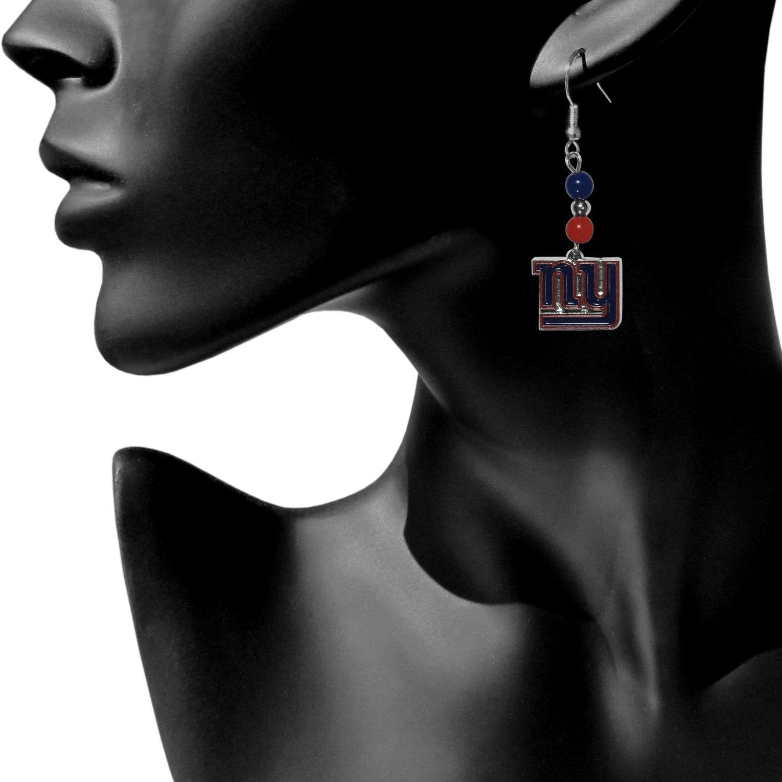 NFL Siskiyou Sports Womens New York Giants Fan Bead Dangle Earrings One Size Team Color,black
