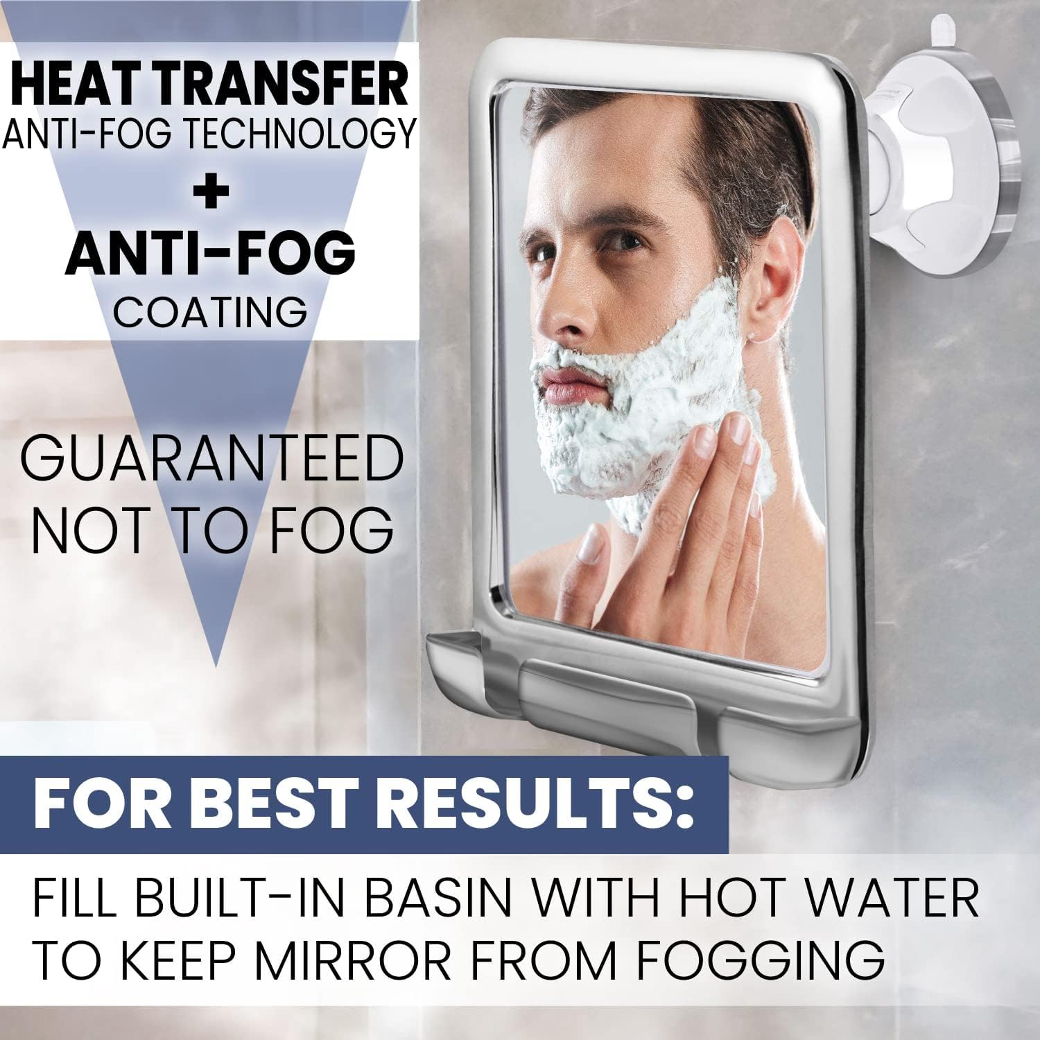 MIRRORVANA Fogless Shower Mirror for Shaving with Razor Holder and Dual Anti Fog Design - Upgraded 360 Swivel Suction Cup with B