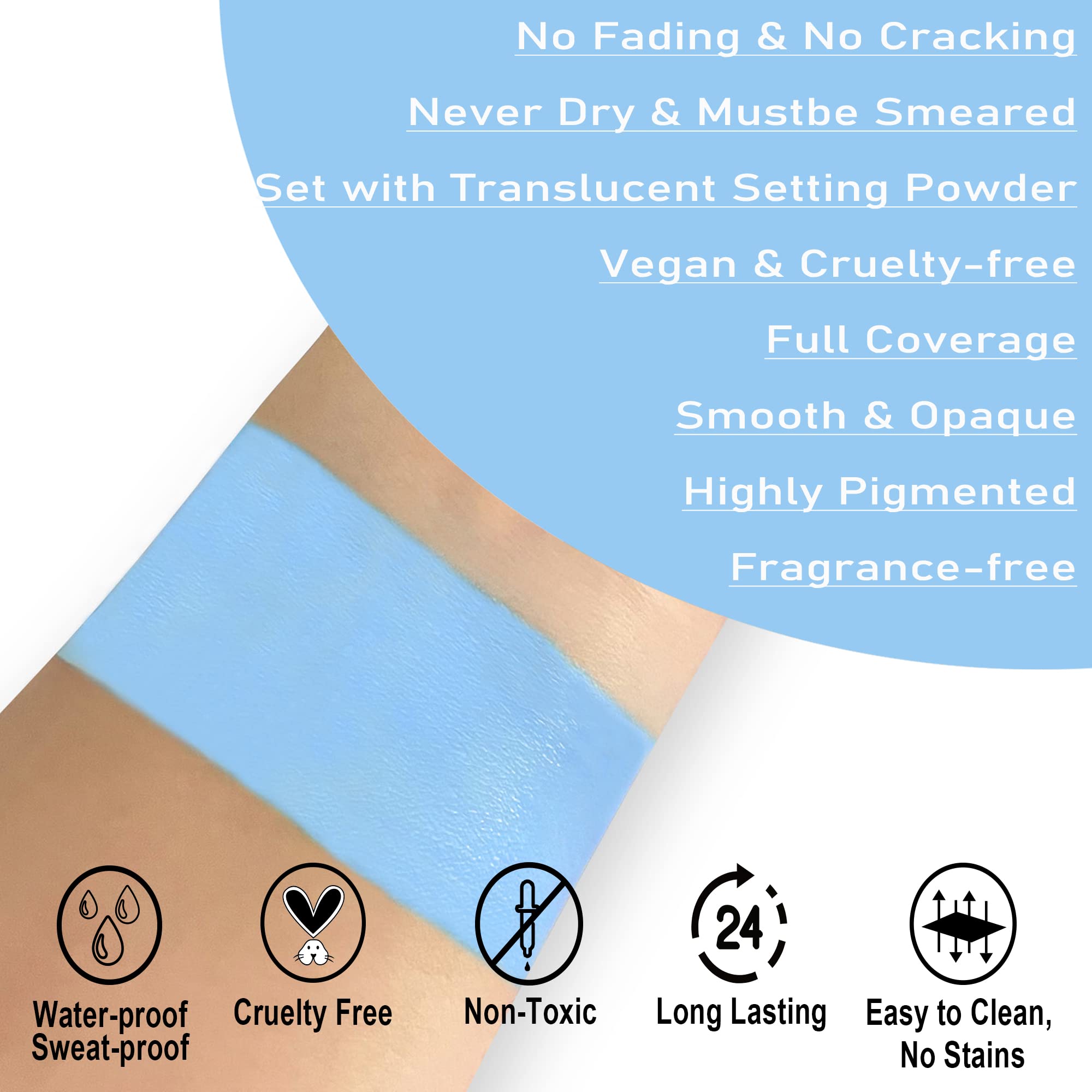 Ccbeauty Light Blue Face Body Paint Stick, Blue Eye Black Sticks For Sports, Grease Facepaint Makeup, Hypoallergenic Foundation