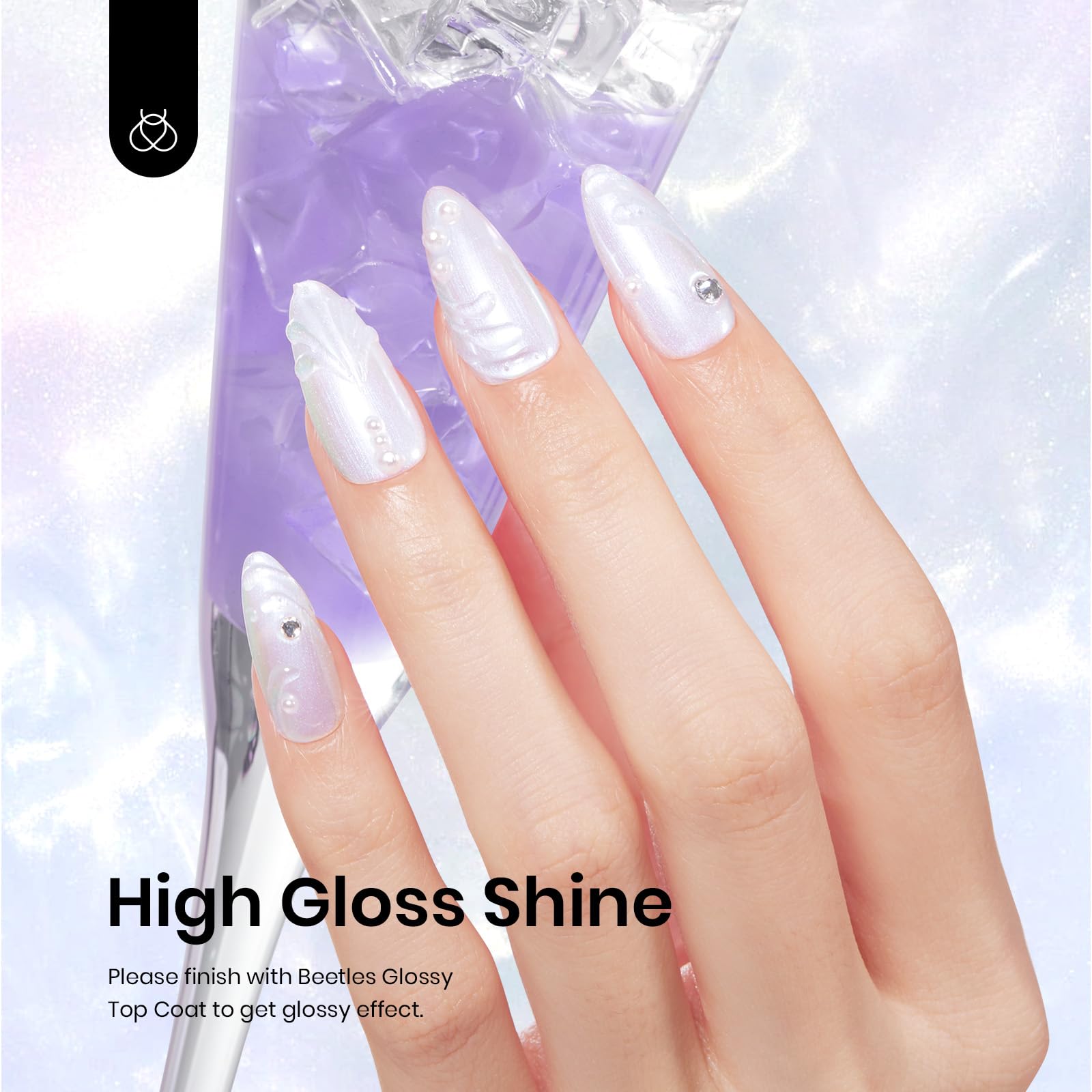Beetles Pearl Gel Nail Polish, 1 Pcs 15Ml Pearl White Glitter Blue Gel Polish Soak Off Shimmer Nail Art Crystal Snowflakes Manic