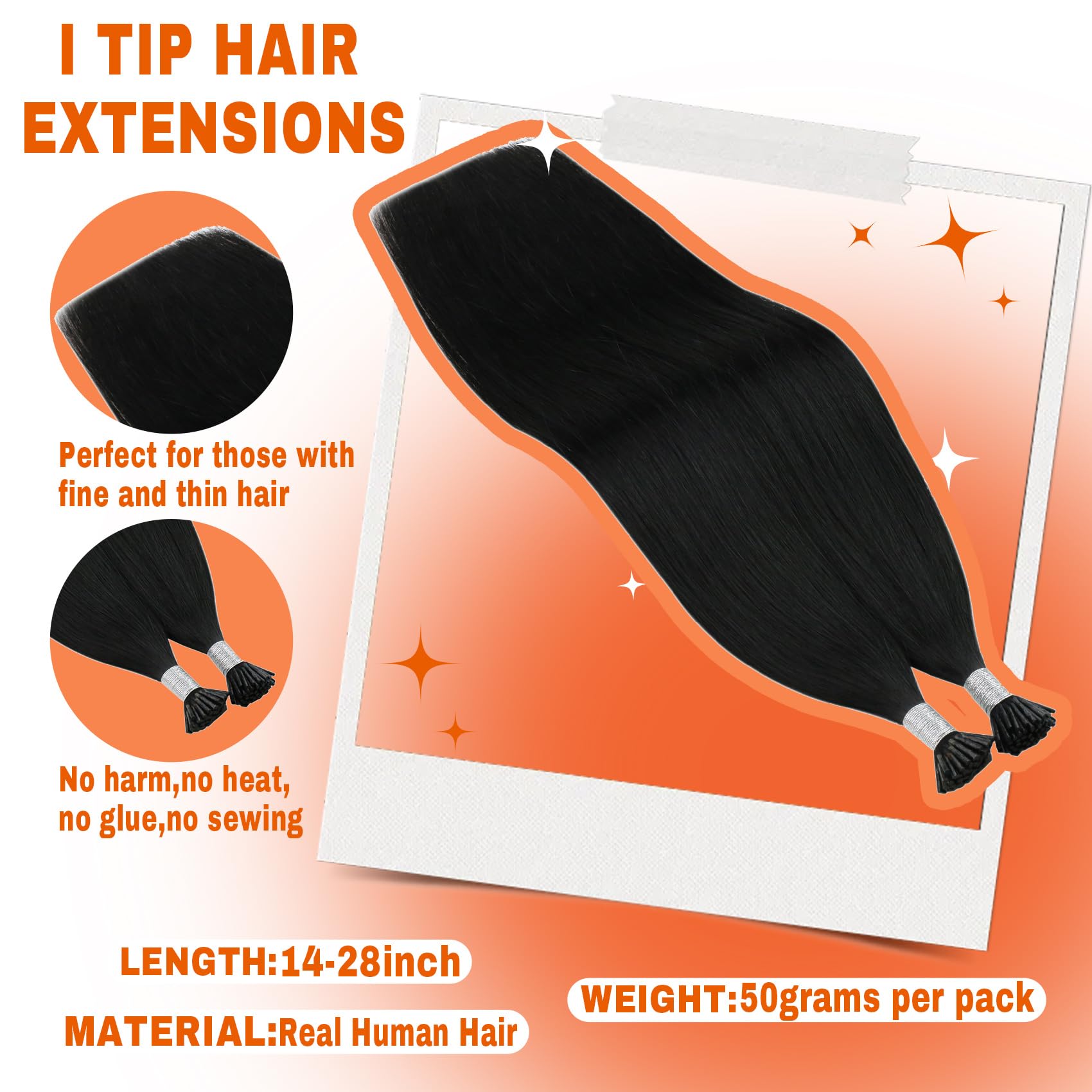 Sunny I Tip Hair Extensions 50S I Tips Real Hair Extension Pre Bonded Itips Human Hair Extensions Black Itip Remy Hair Extension