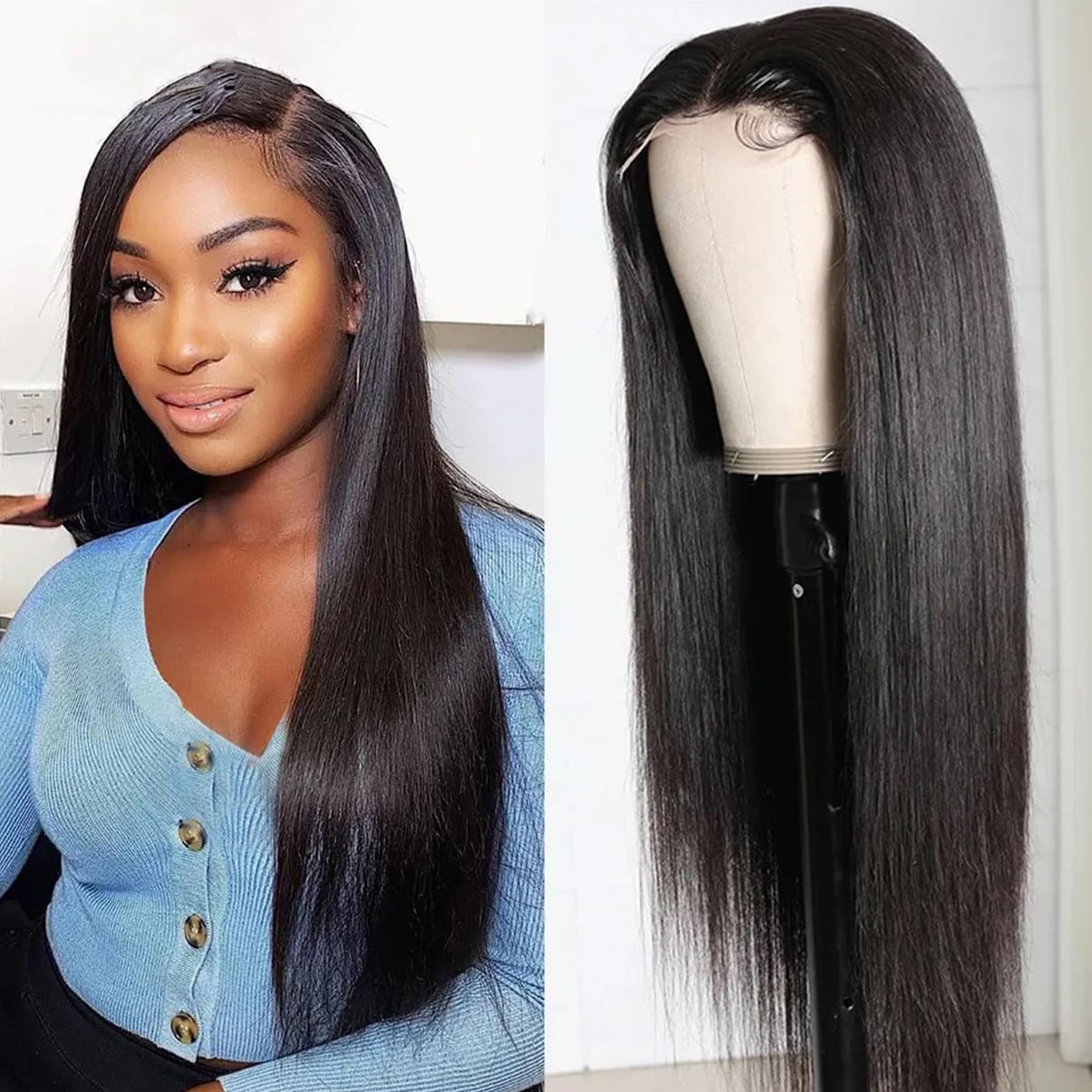 Straight Lace Front Wigs Human Hair Pre Plucked 13x4 HD Lace Frontal Wigs Human Hair 180 Density Natural Black Wigs for Women Hu