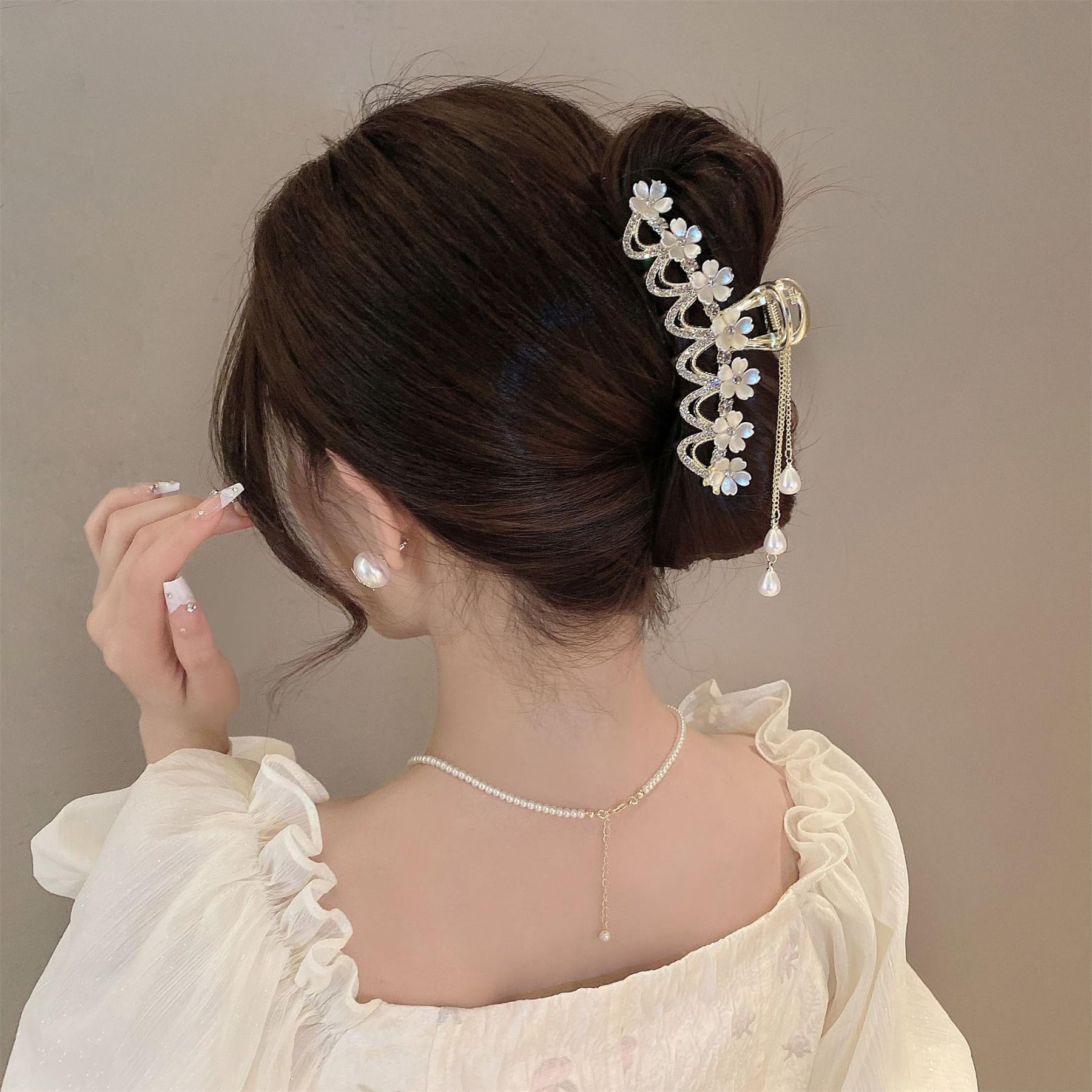 Hair Claws Clips Flower French Style Pearl Rhinestone Twist Banana Hairpins Hair Accessories For Women #29