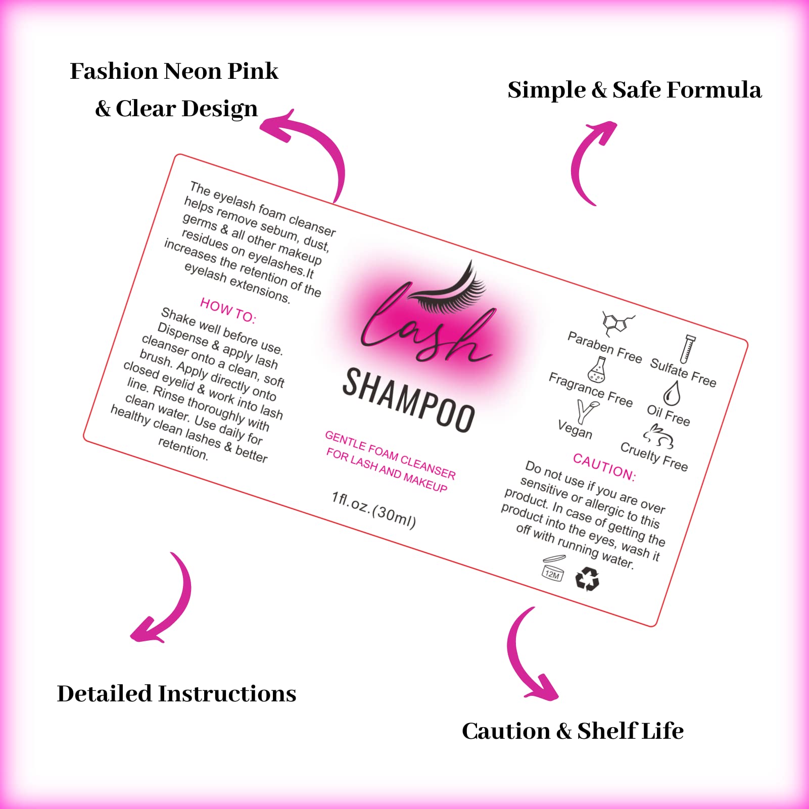 Lash Shampoo Label Stickers For Bottle 50Pcs Eyelash Extensions Bath Wash Labels For Foam Pump Dispenser 30Ml 1 Oz (4 * 2    , P