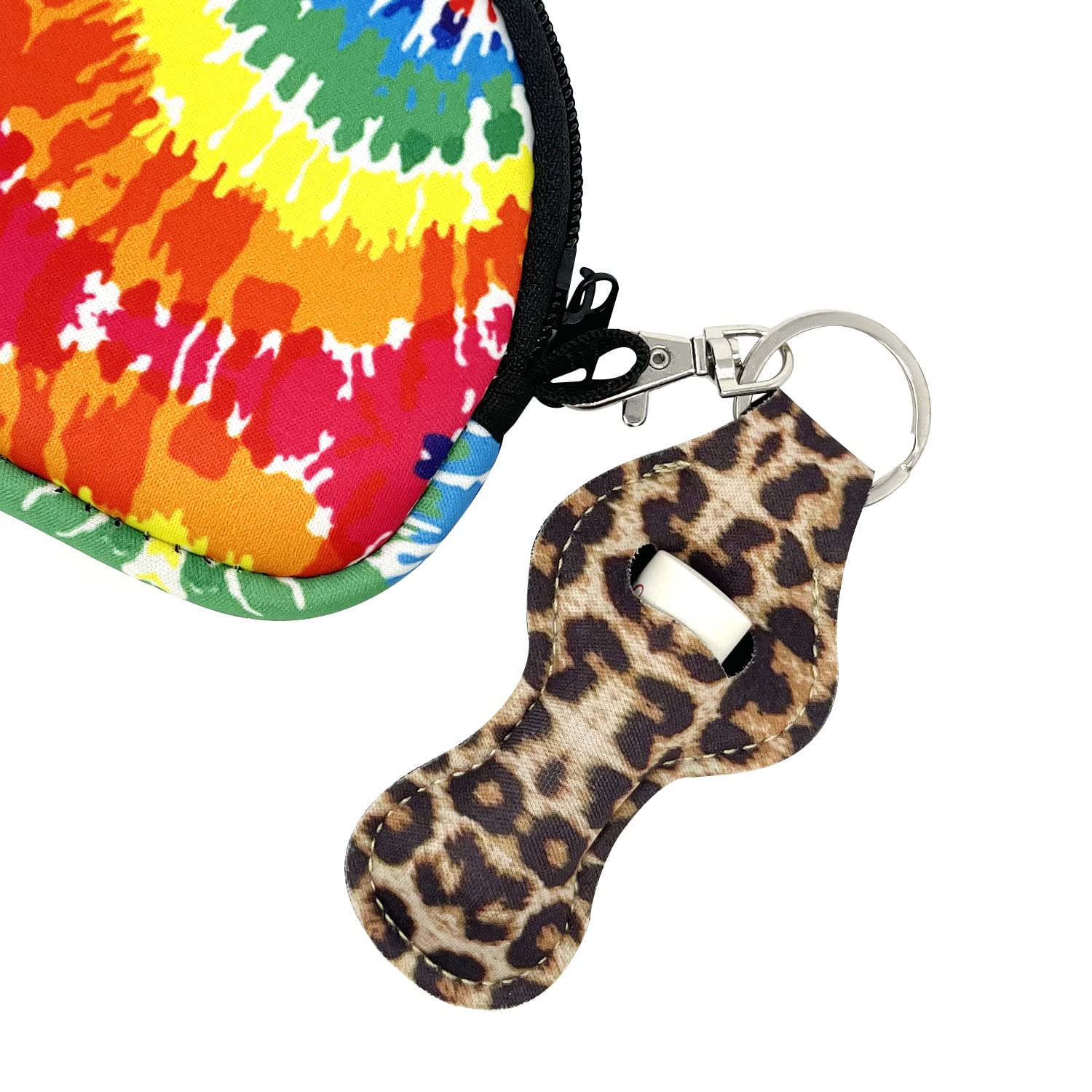 allydrew 10 Pack Chapstick Holder Keychain, Keyring for Lip Balm Lip Gloss Lipstick with 10 Pieces Metal Keyring Clasps, Leopard