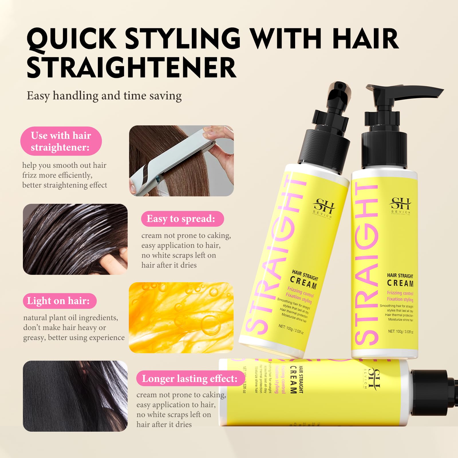 SEVICH Hair Straightener Cream - Frizz Control Hair Care Products, Hair Serum for Frizzy and Damaged Hair, Keratina Para Alisar