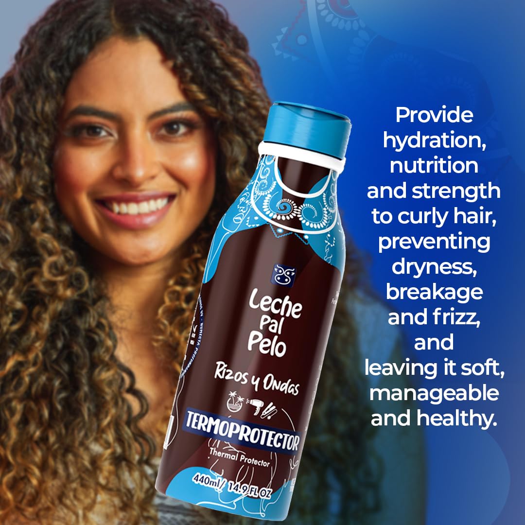 Leche Pal Pelo Thermal Hair Protector for Curly & Wavy with Aloe Vera, Coconut Milk, Provitamin B - Leave-in Treatment - Hydrati