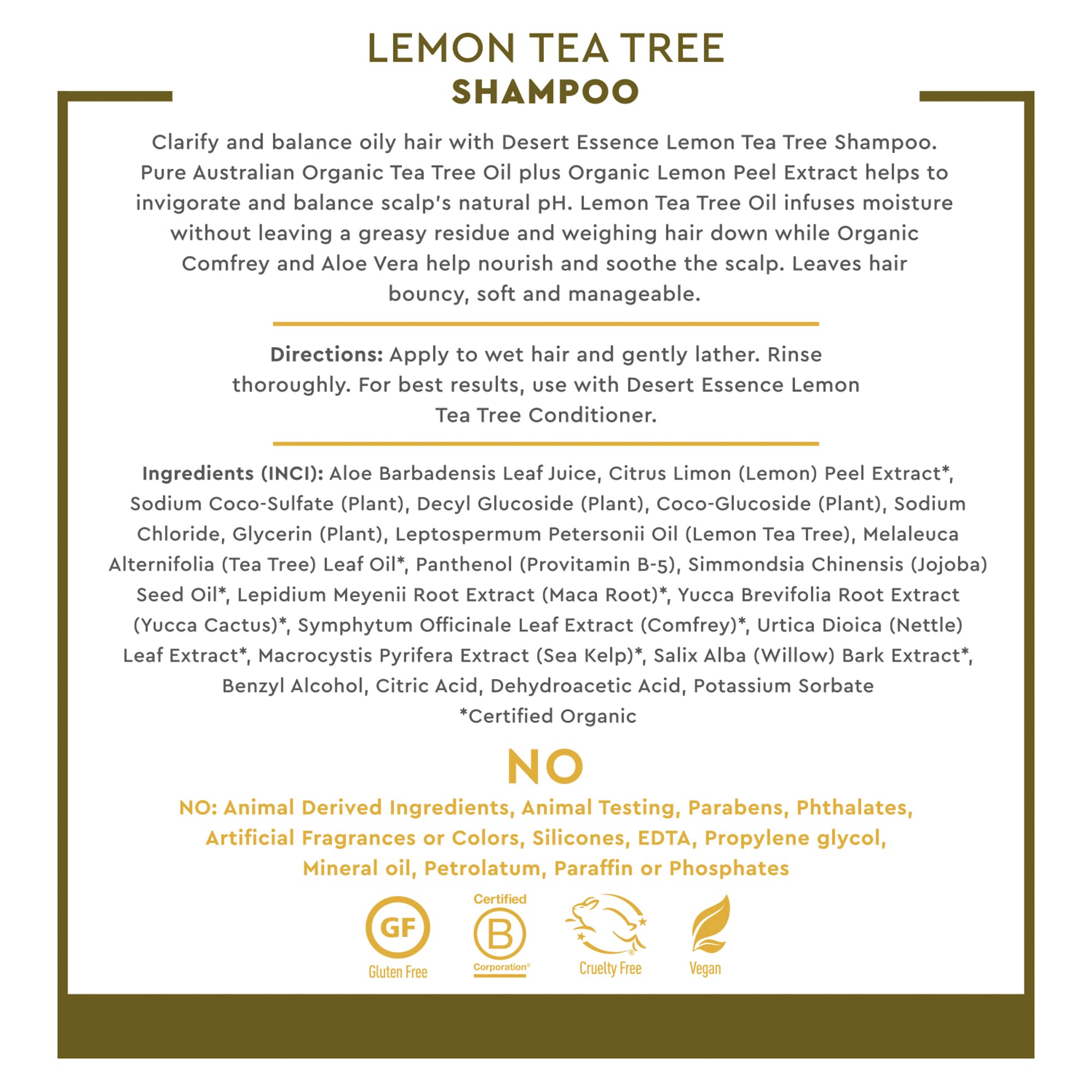 Desert Essence Lemon Tea Tree Shampoo - 8 Fl Ounce - Removes Excess Oil - Revitalizes Scalp - Strengthens & Protects Hair - Maca
