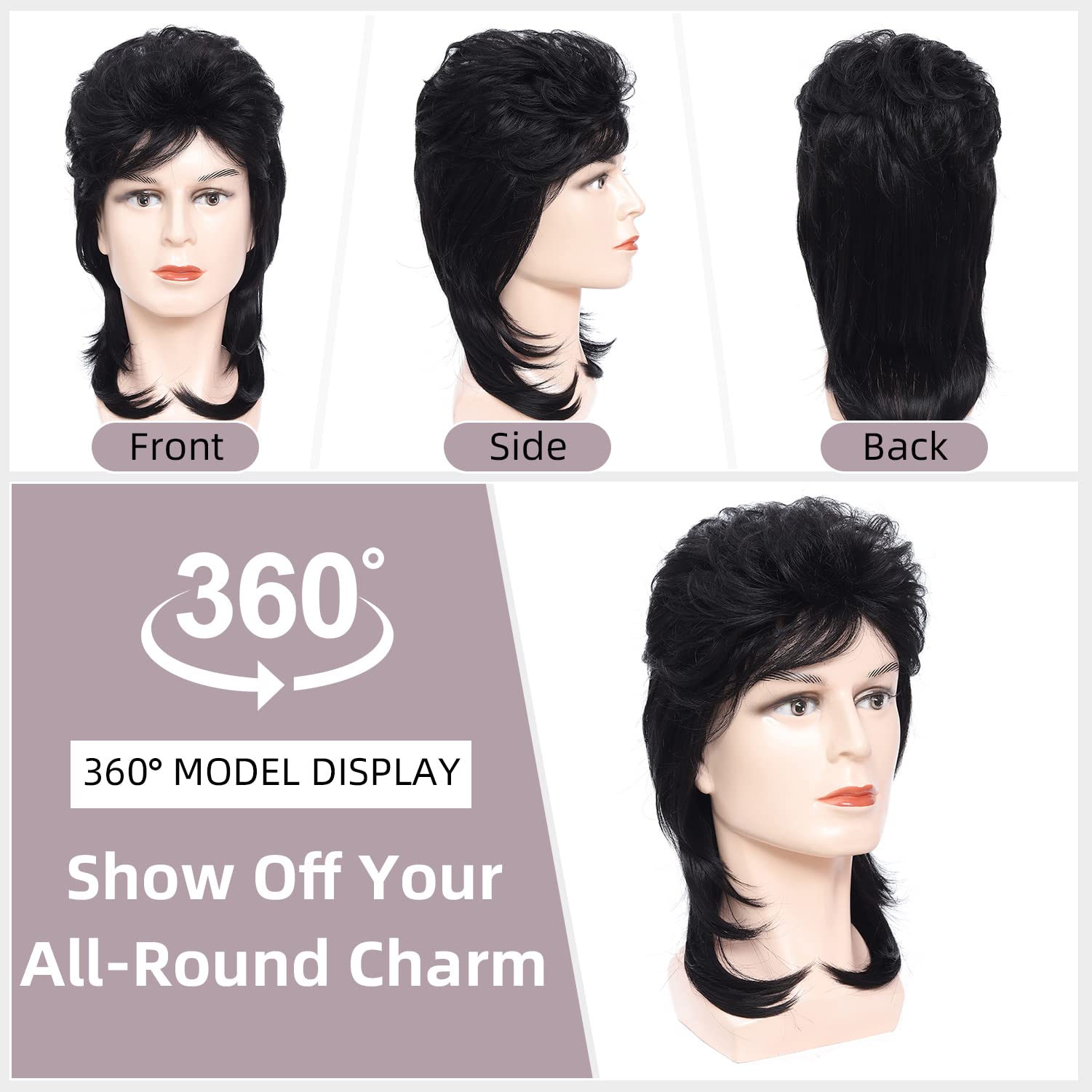 Traqur Mullet Wigs for Men Joe Dirt Emo Wig 70s 80s and 90s Costumes Fancy Party Accessory Cosplay Wig Halloween Man x (Black)