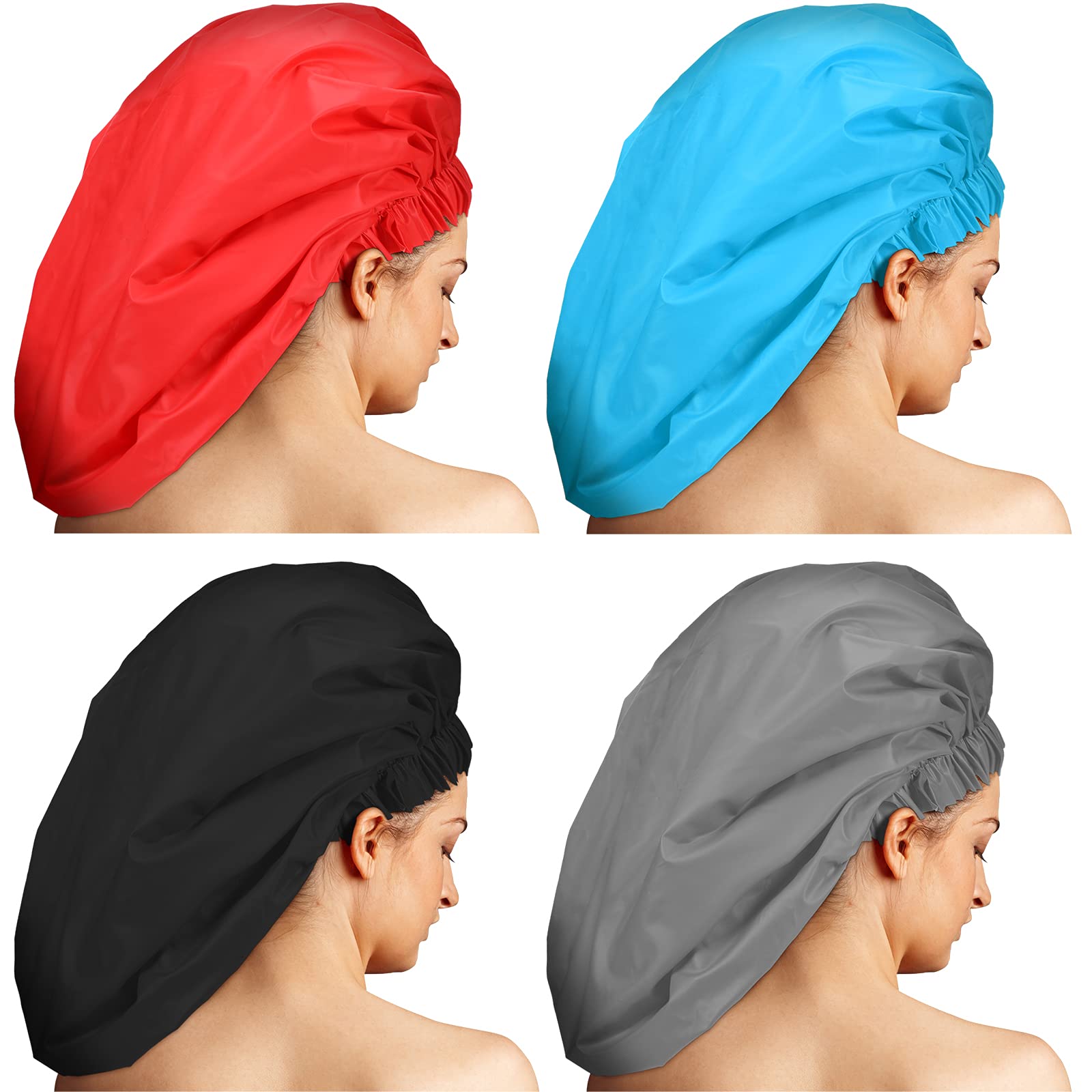 4 Pieces Jumbo Shower Caps For Braids, Extra Large Shower Caps, Long Shower Cap For Braids, Braid Bonnets Waterproof Hats Oversi