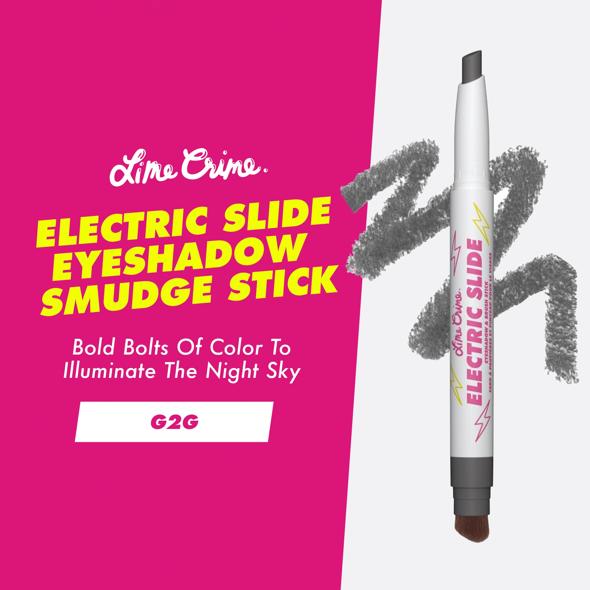 Lime Crime Electric Slide Eyeshadow & Brush Stick, G2G (Metallic Black) - Lightweight 2-in-1 Eyeshadow Smudge Stick with Angled