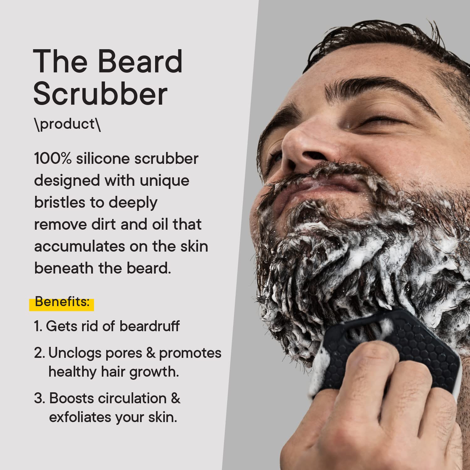 Tooletries - Silicone Beard Brush & Exfoliator For Men - Deep Cleans Pores - Soft-Touch Shower Accessory With Hook - Charcoal