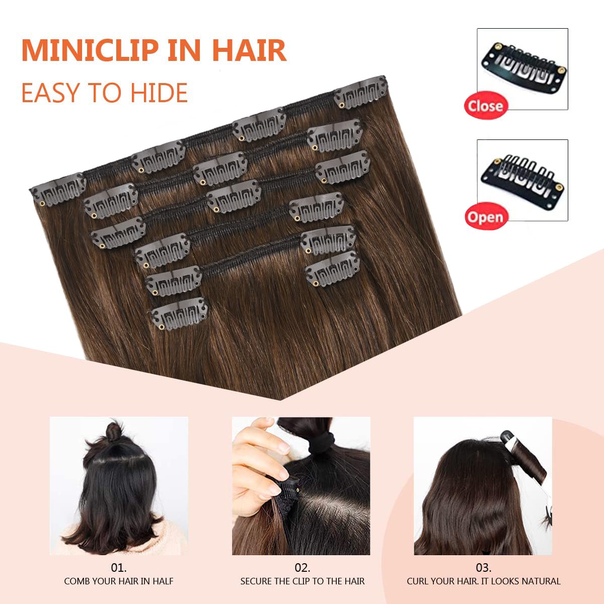Ugotrays Medium Brown Hair Extensions Real Human Hair Clip In Hair Extensions 70G 7Pcs 15Inch,Soft & Natural Straight Double Wef