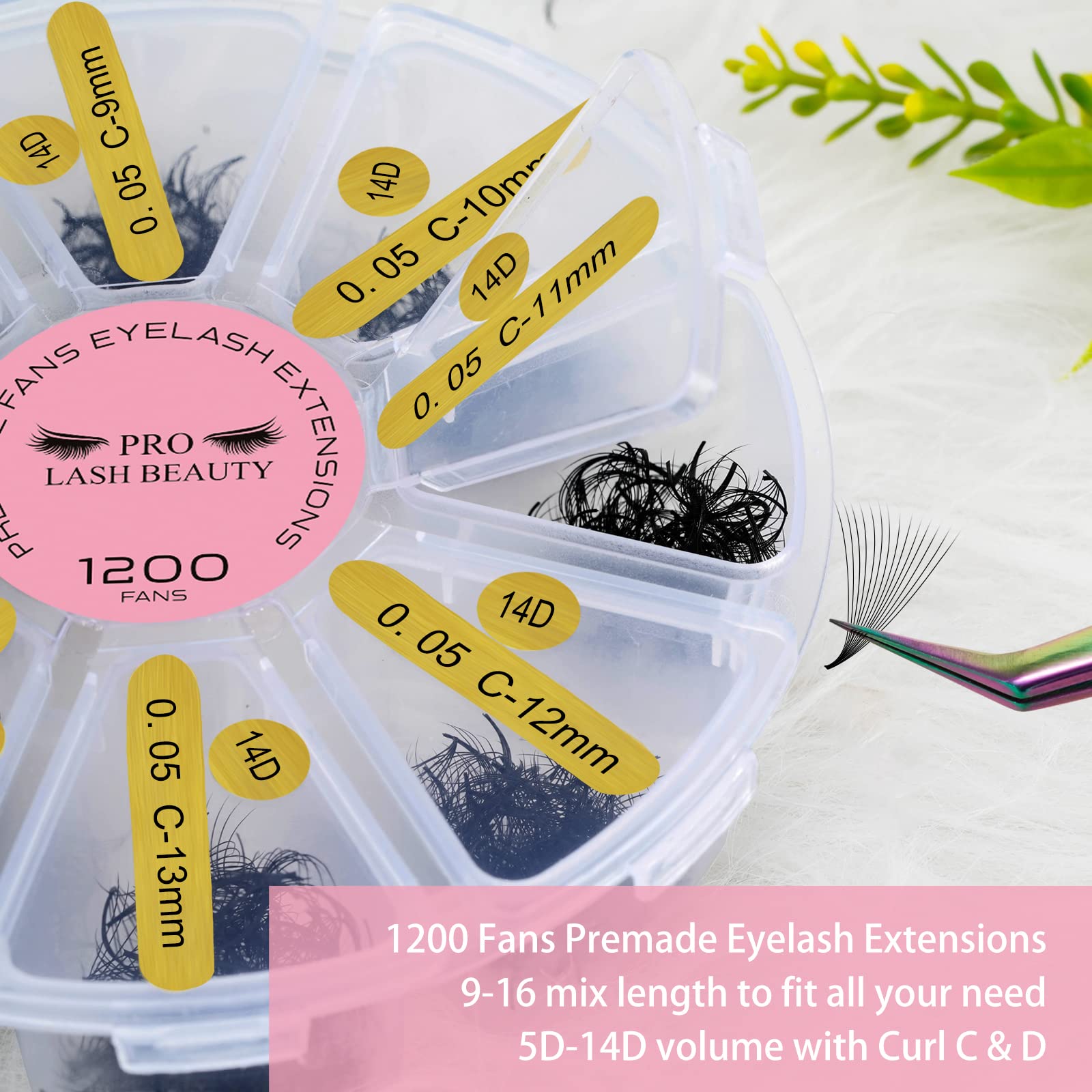 1200 Fans Premade Fans Eyelash Extensions Premade Volume Lash Extension Mixed Tray From 5D to 14D Handmade Lashes Bulk Promade F
