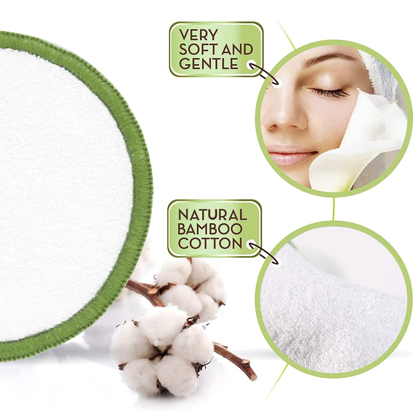 Msq Reusable Makeup Remover Pads (20 Pack) With A Washable Laundry Bag And Round Box For Storage, Reusable Bamboo Cotton Rounds