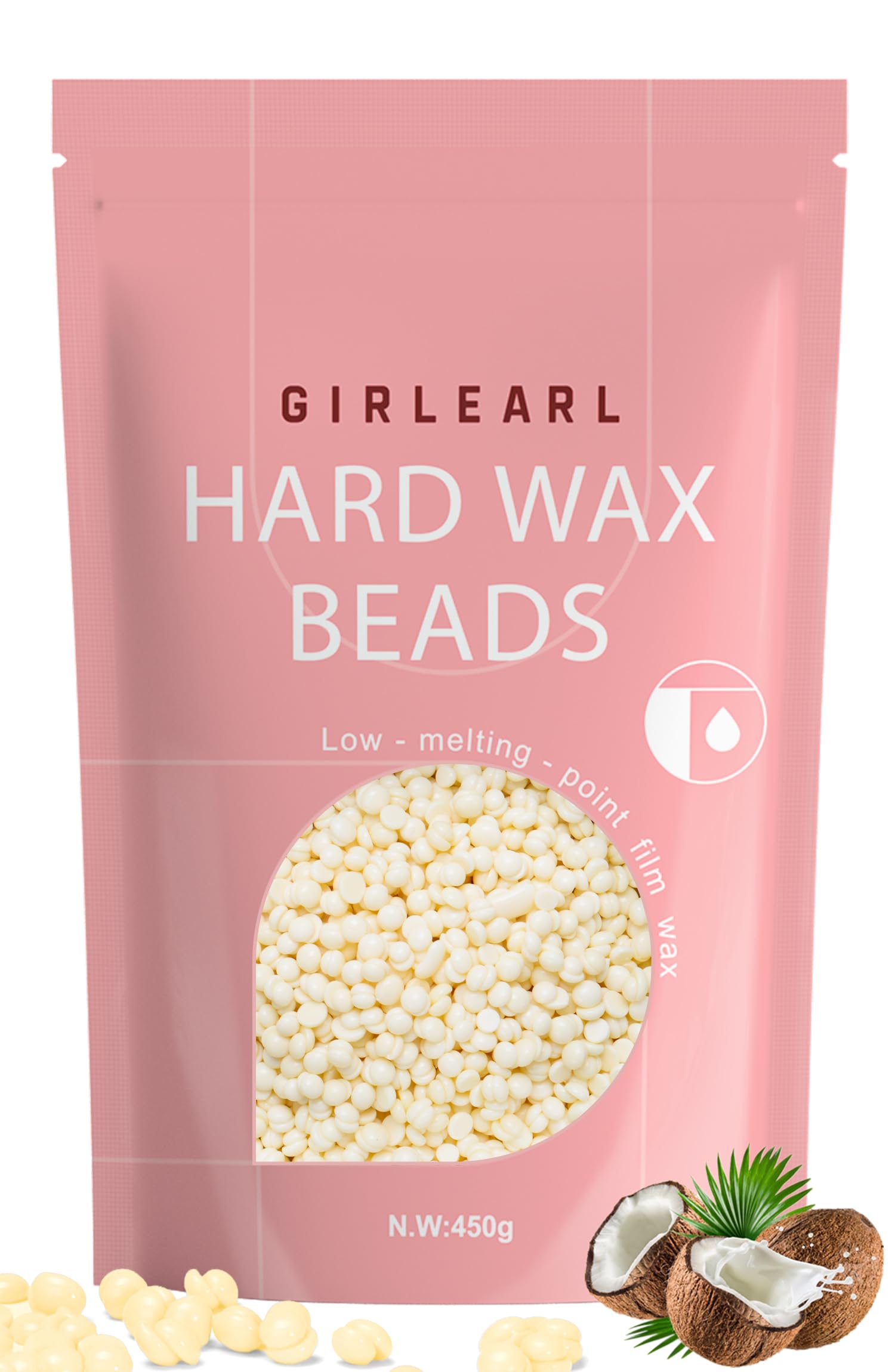 GIRLEARLE Hard Wax Beads, 1lb Wax Beans for Hair Removal, Hard Wax for Sensitive Skin at Home, Wax Refill Perfect for Eyebrow, F