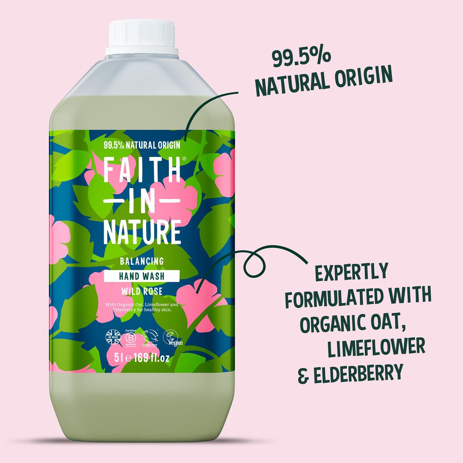 FAITH IN NATURE Natural Liquid Hand Wash - Vegan & Cruelty Free, No SLS or Parabens - 169 fl oz Refill Pack, Wild Rose