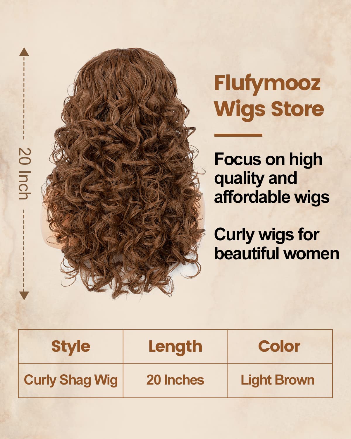 Curly Wig With Bangs For Women Flufymooz Natural Light Brown Long Curly Wig 21Inch Curls With Wispy Bangs Heat Resist Soft Synth