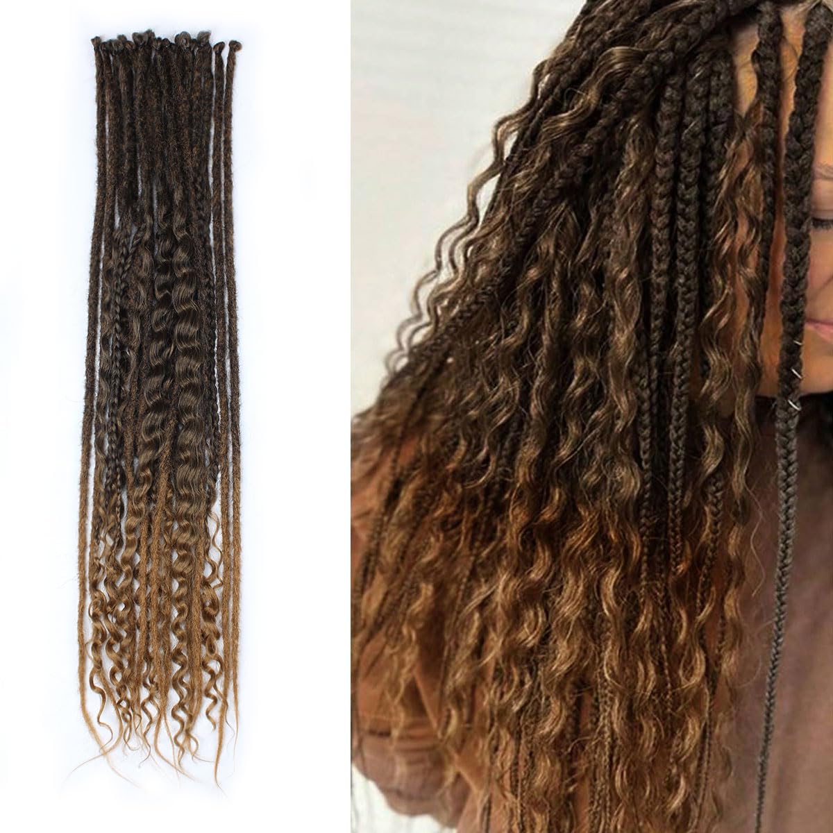 KRALER 24 Inch Mixed SE Dreadlock Extensions Sets, 3 in 1 20 Strands Synthetic Single Ended Dreads Extensions, Ombre Brown Hippi