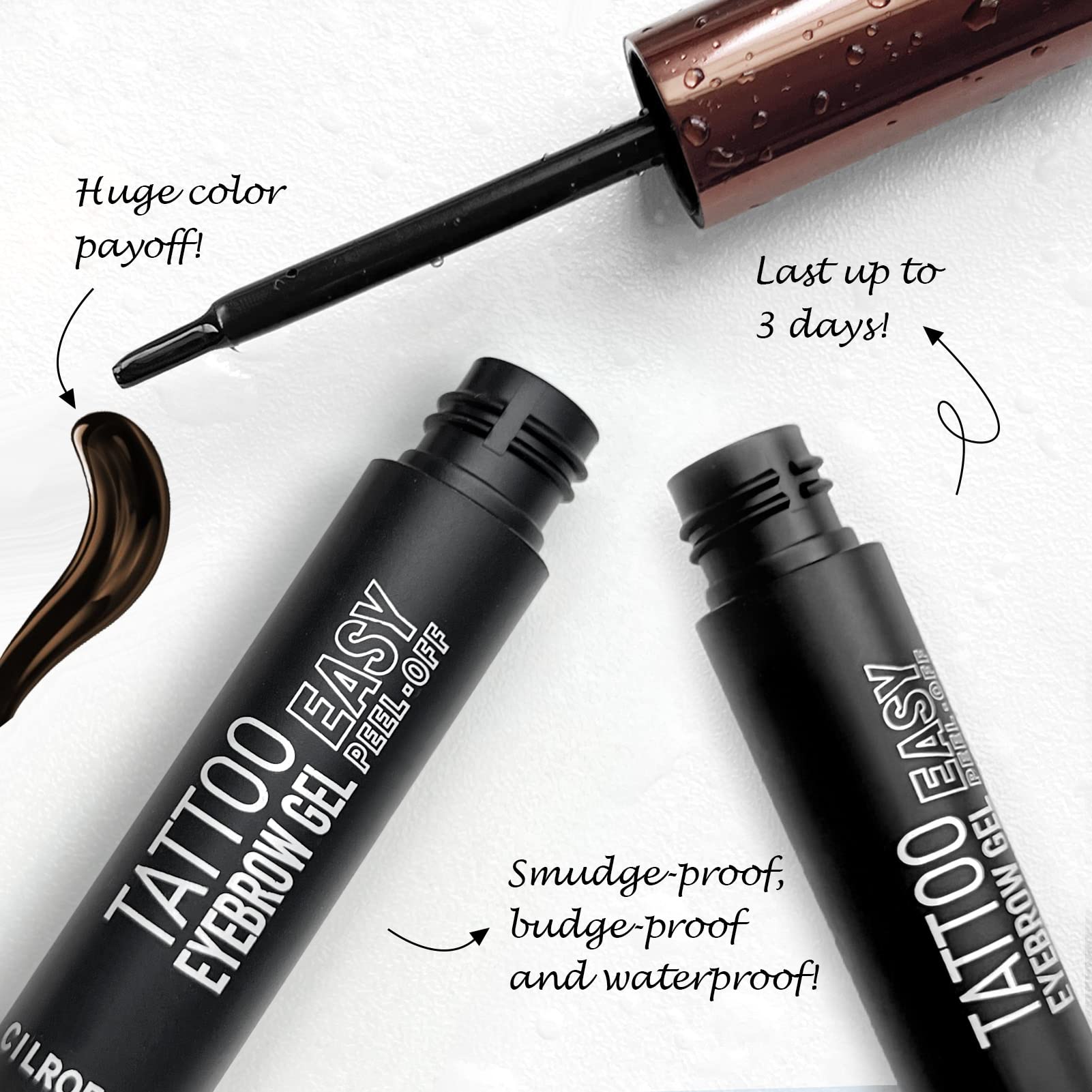 Cilrofelr Tattoo Peel Off Eyebrow Gel Tint, Semi Permanent Brow Tint, Last Up To 3 Days, Waterproof, Transfer-Proof, For Fuller